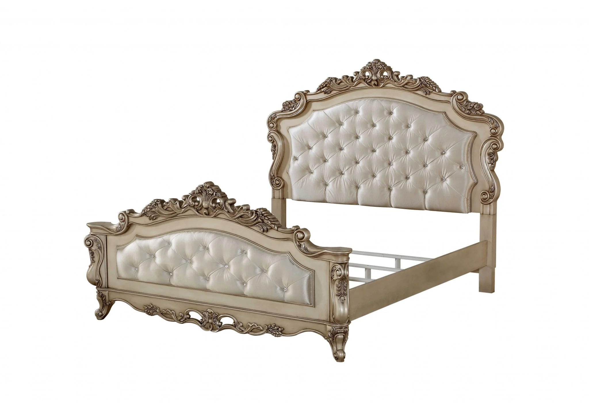 Fabric Antique White Wood Upholstered Hbfb Queen Bed By Homeroots - Image 2