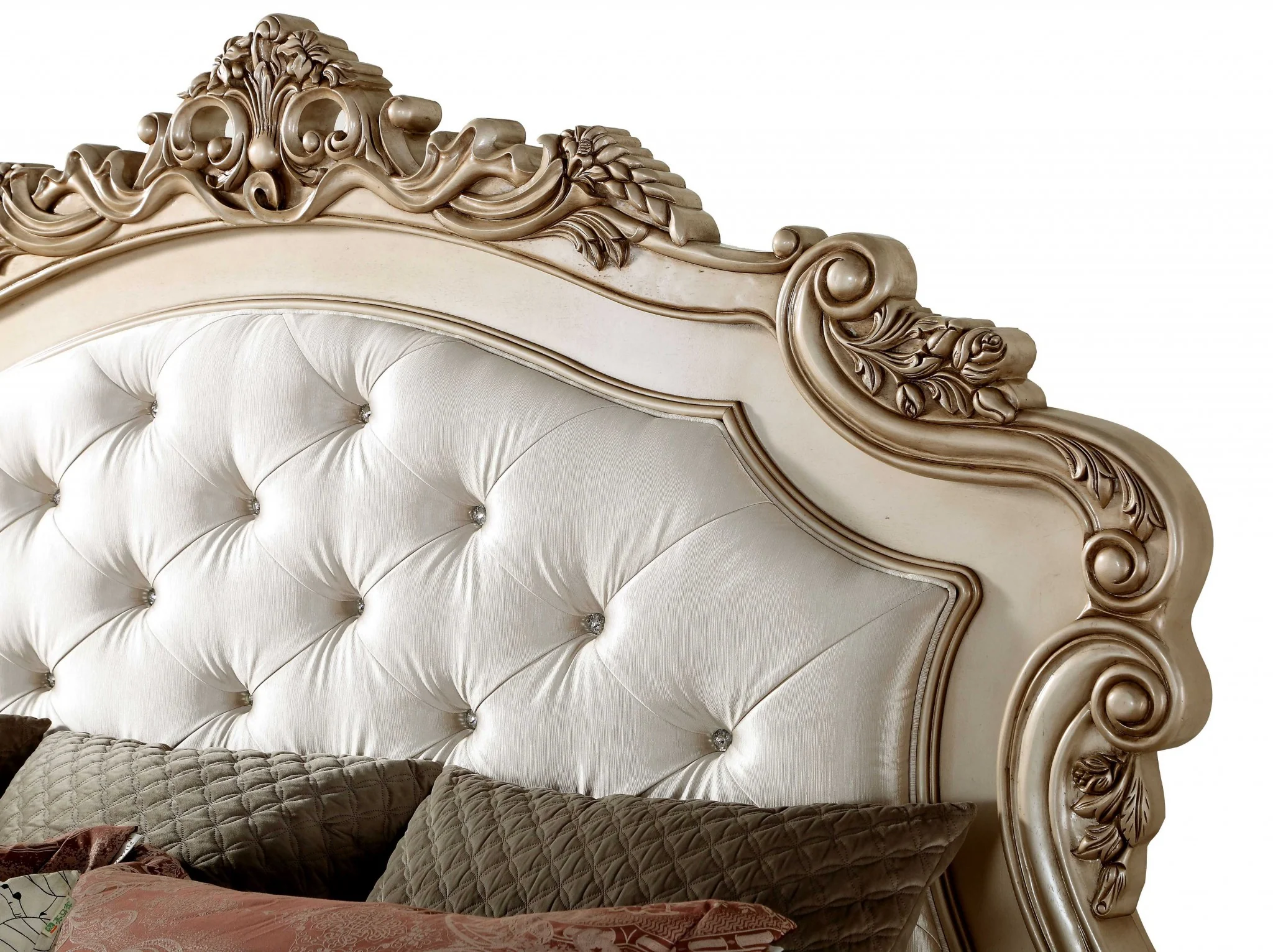 Fabric Antique White Wood Upholstered Hbfb Queen Bed By Homeroots - Image 3