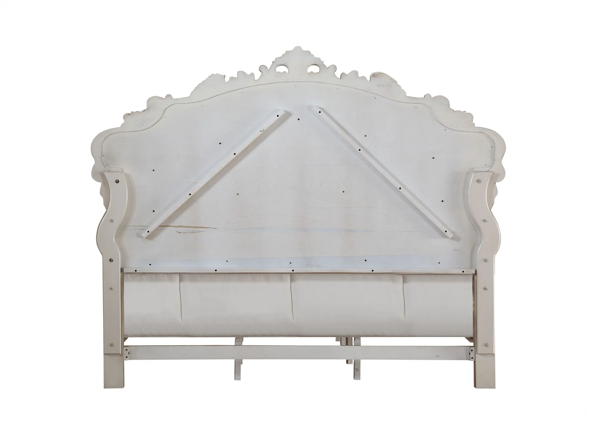 Fabric Antique White Wood Upholstered Hbfb Queen Bed By Homeroots - Image 4