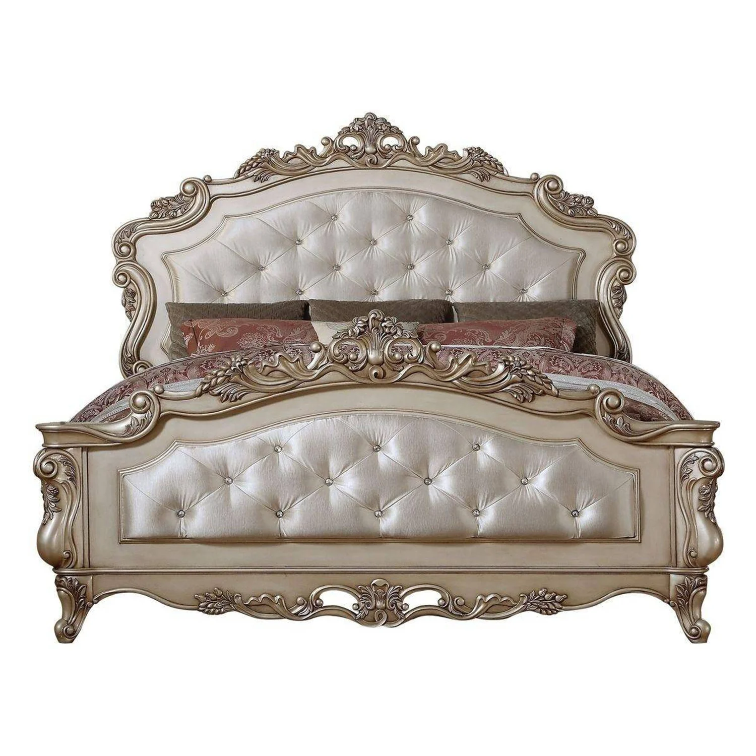 Fabric Antique White Wood Upholstered Hbfb Queen Bed By Homeroots - Image 5