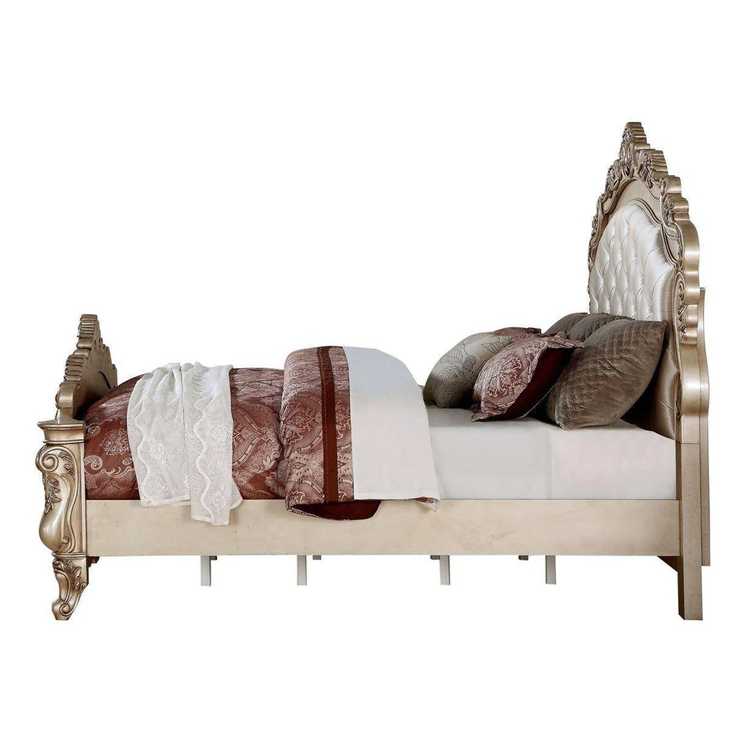 Fabric Antique White Wood Upholstered Hbfb Queen Bed By Homeroots - Image 6