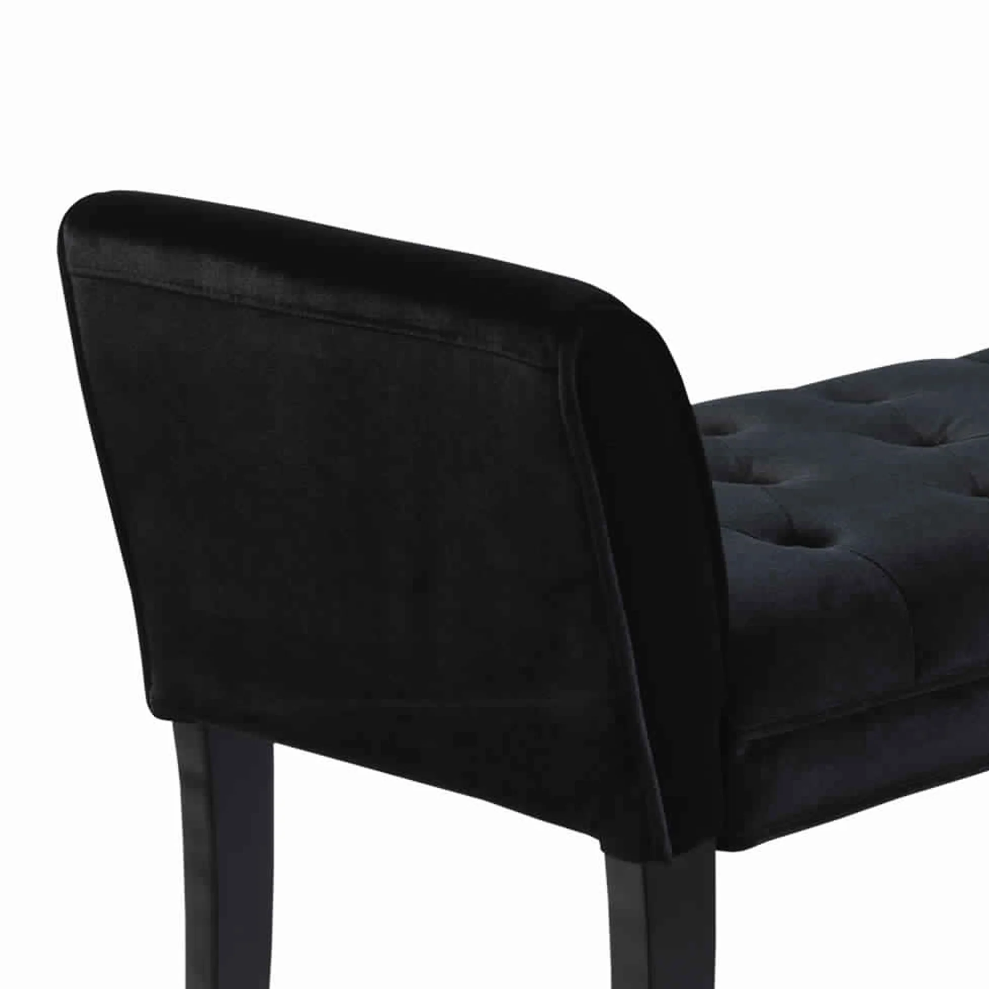 Fabric Button Tufted Padded Bench with Flared Cushioned Armrests, Black By Benzara - Image 2