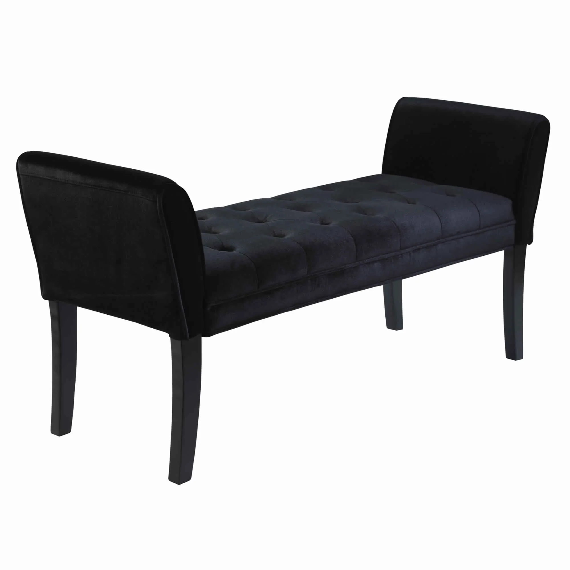 Fabric Button Tufted Padded Bench with Flared Cushioned Armrests, Black By Benzara - Image 3