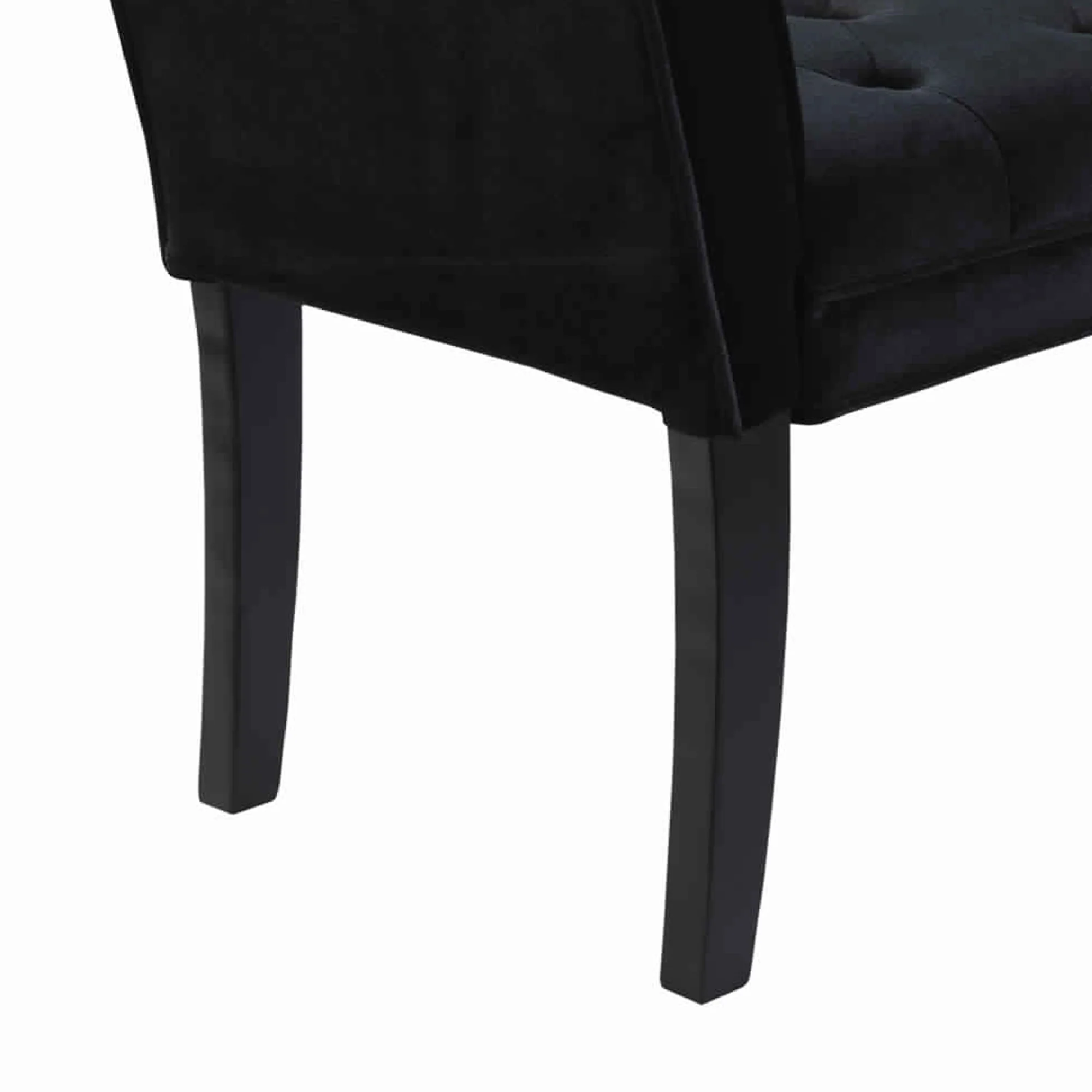 Fabric Button Tufted Padded Bench with Flared Cushioned Armrests, Black By Benzara - Image 5