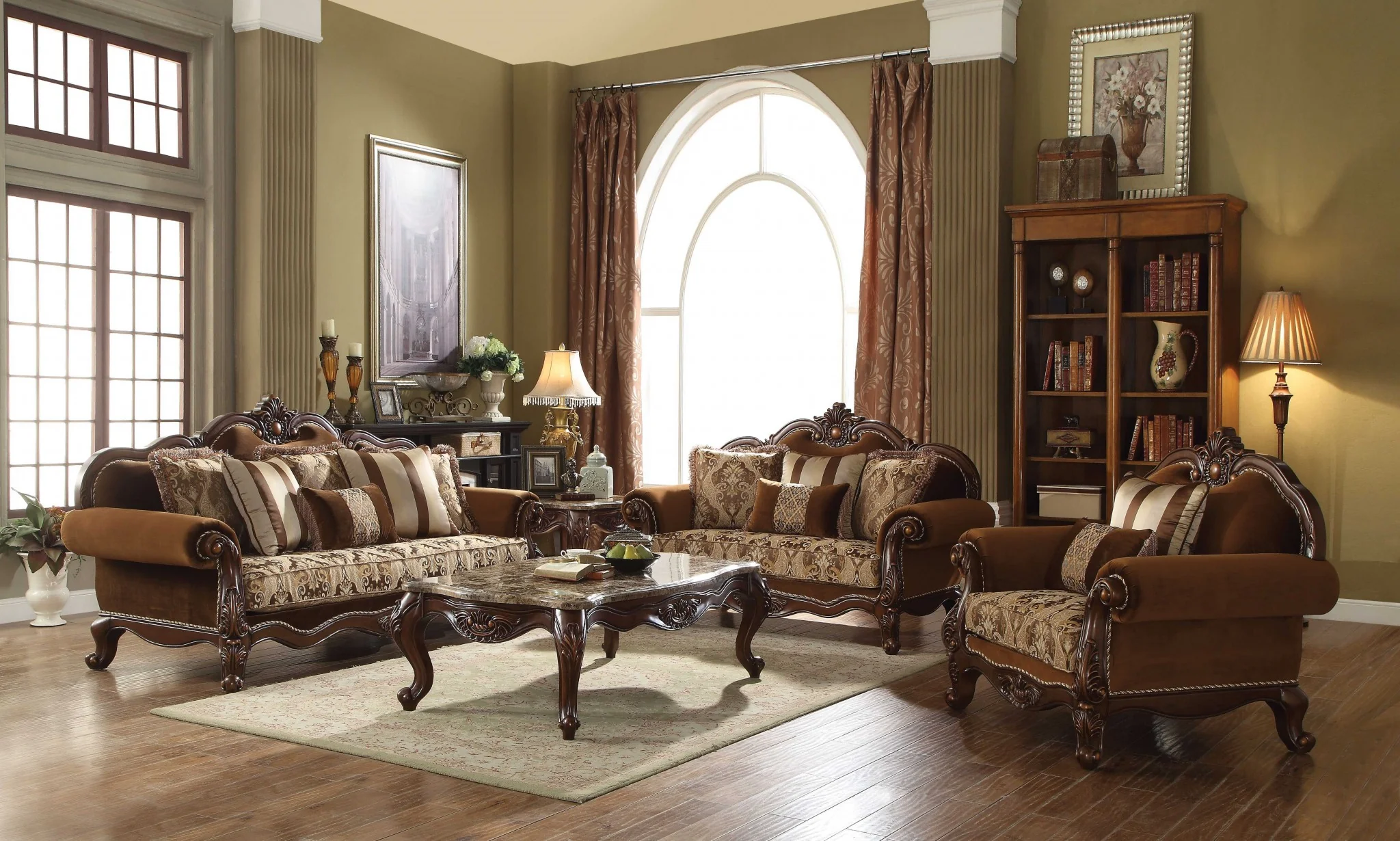 Fabric Cherry Oak Upholstery Wood LegTrim Chair w Pillows By Homeroots - Image 2
