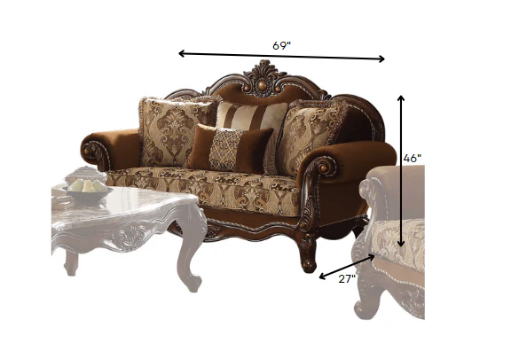 Fabric Cherry Oak Upholstery Wood LegTrim Loveseat w Pillows By Homeroots - Image 3