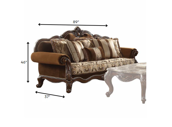 Fabric Cherry Oak Upholstery Wood LegTrim Sofa w Pillows By Homeroots - Image 3
