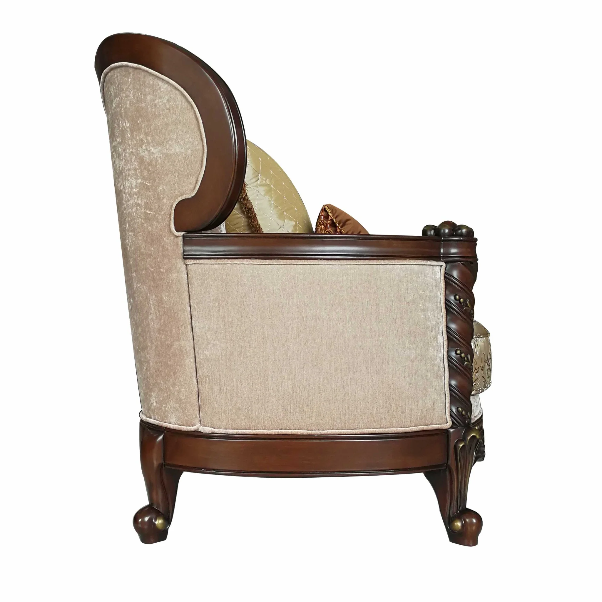 Fabric Dark Walnut Upholstery Wood LegTrim Chair w Pillows By Homeroots - Image 3