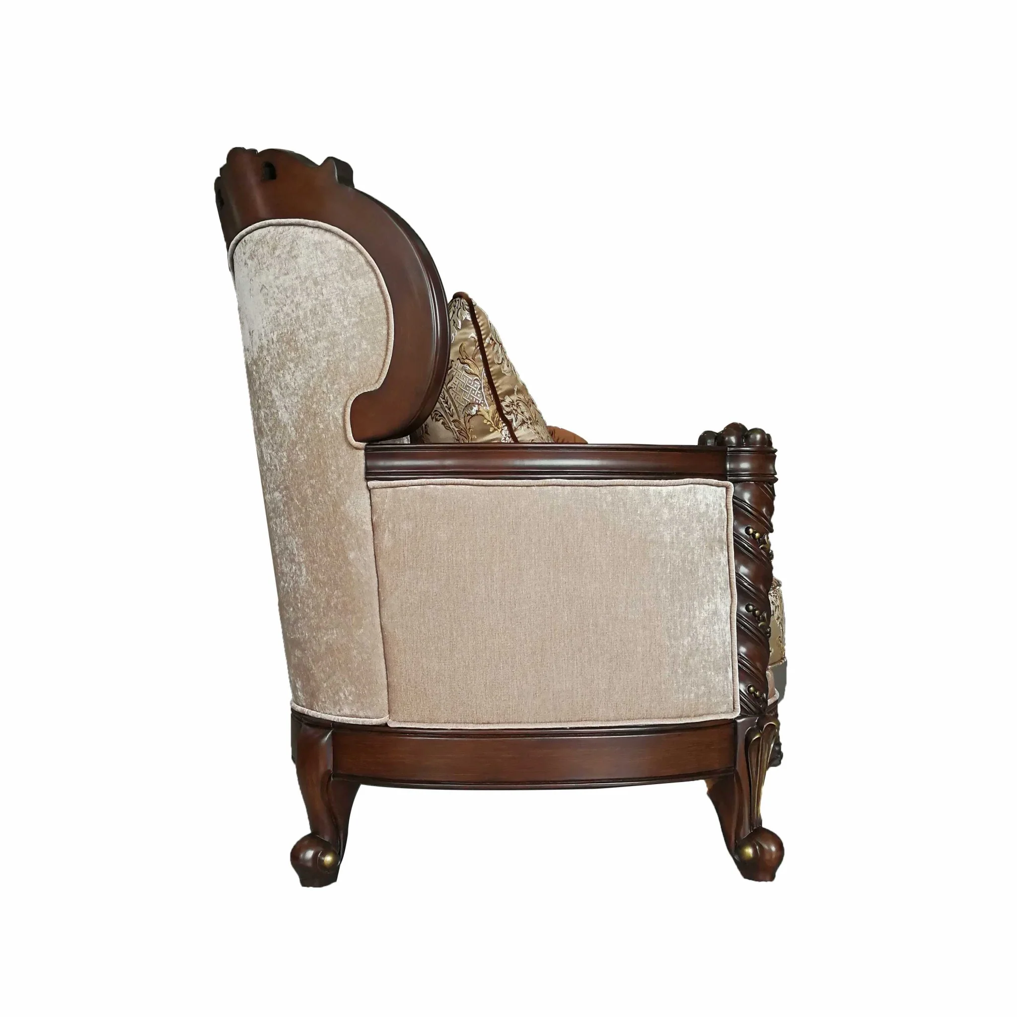 Fabric Dark Walnut Upholstery Wood LegTrim Loveseat w Pillows By Homeroots - Image 3
