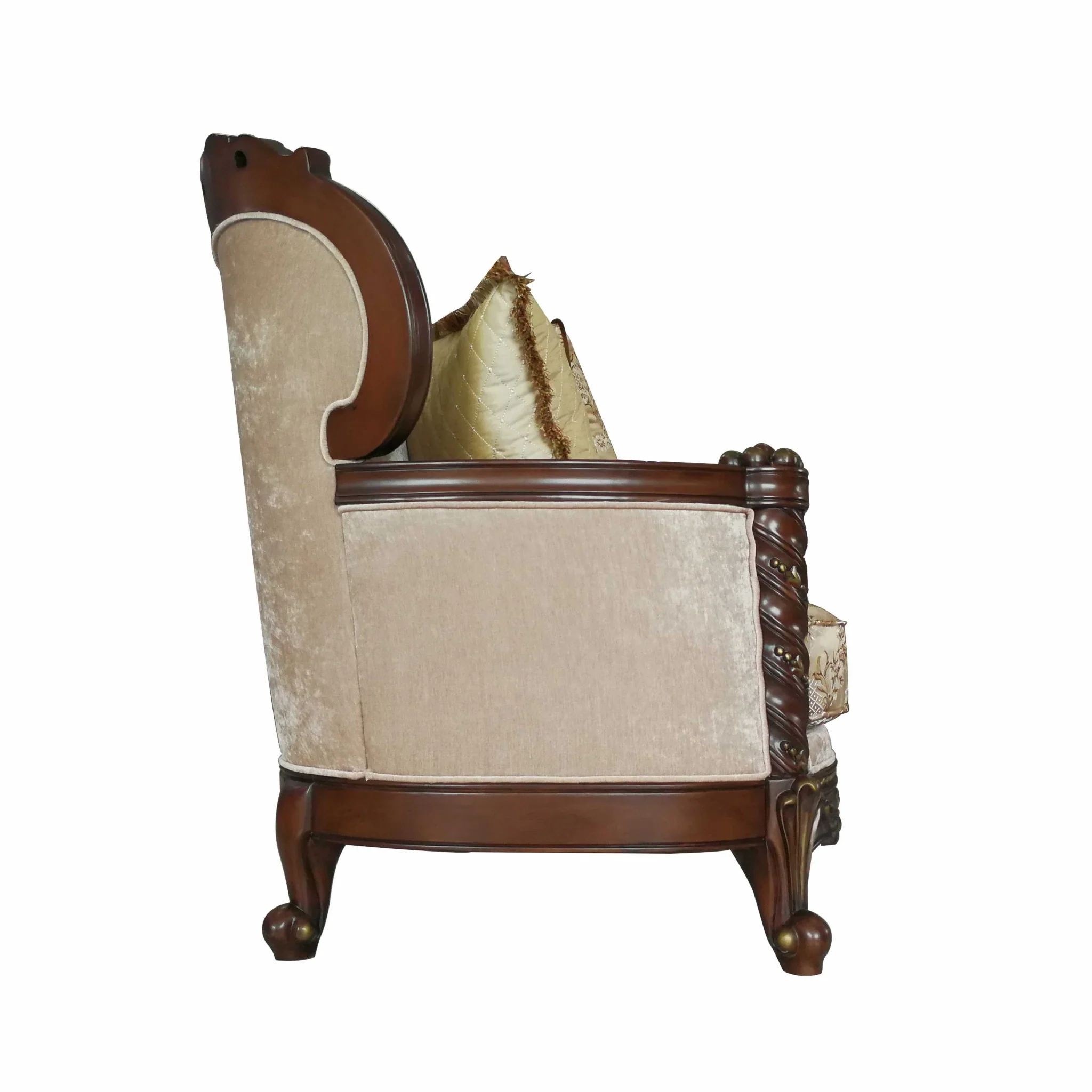 Fabric Dark Walnut Upholstery Wood LegTrim Sofa w Pillows By Homeroots - Image 3