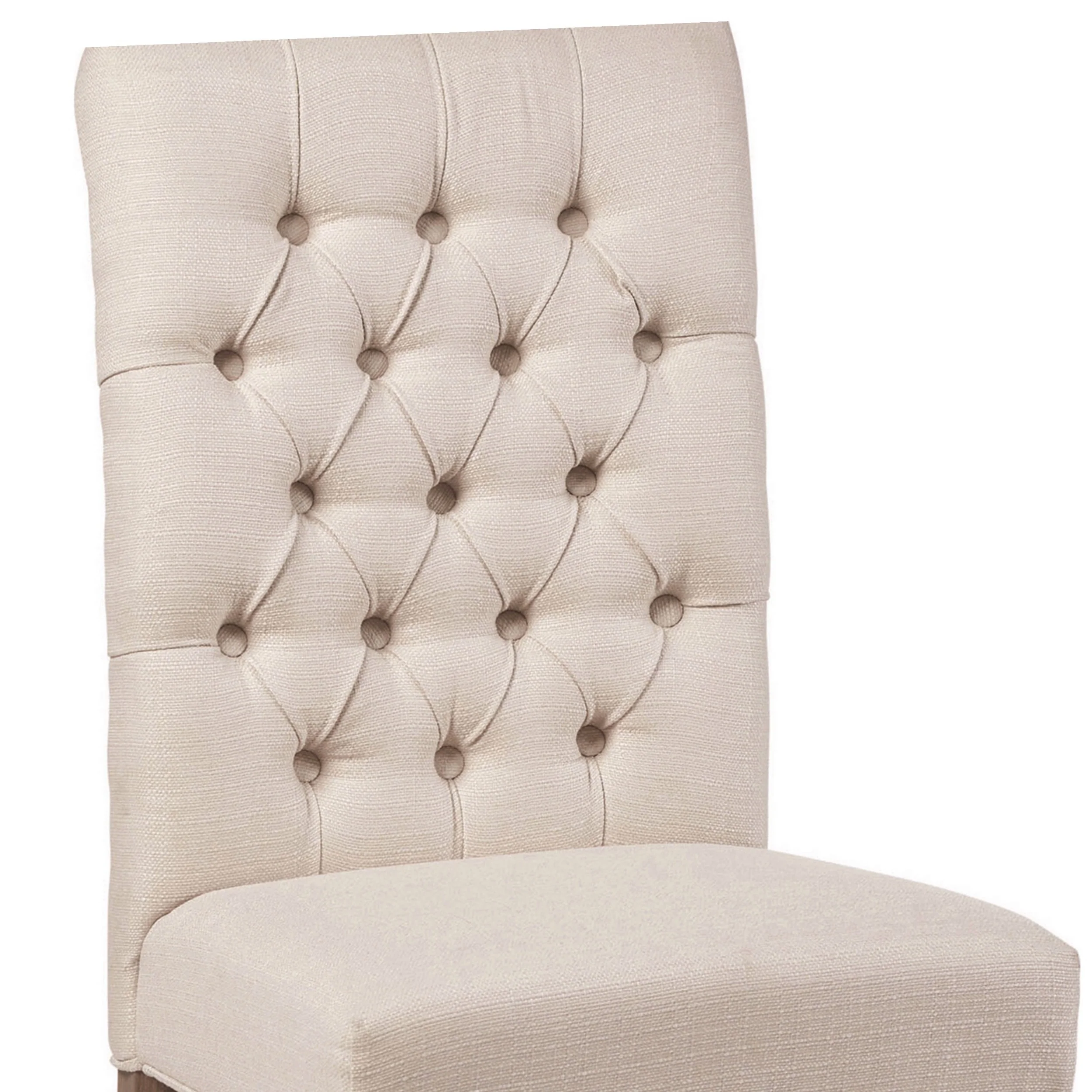 Fabric Dining Chair With Button Tufted Back Set Of 2 Beige By Benzara - Image 4