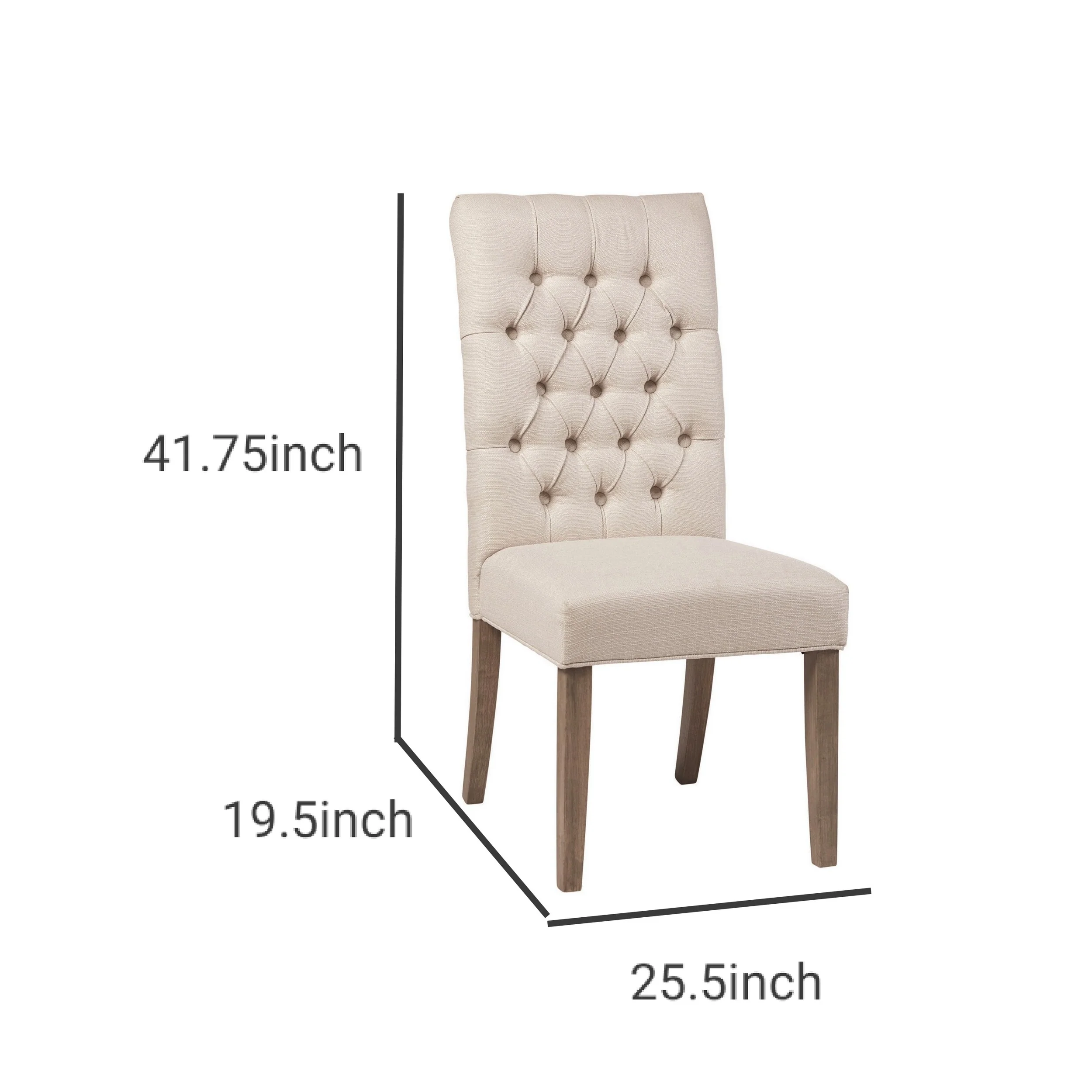 Fabric Dining Chair With Button Tufted Back Set Of 2 Beige By Benzara - Image 5