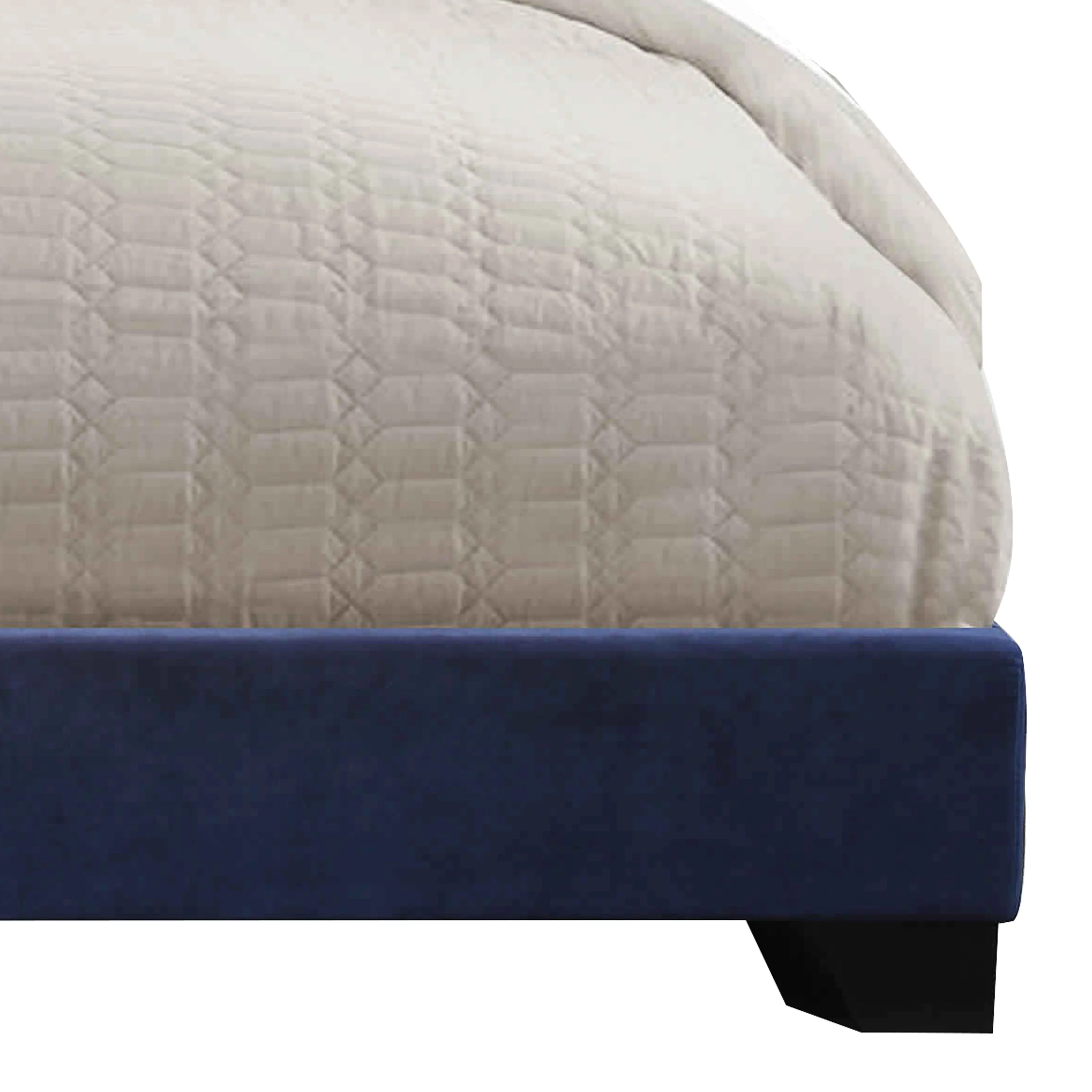 Fabric Eastern King Bed With Geometric Pattern Nailhead Trims, Blue By Benzara - Image 2