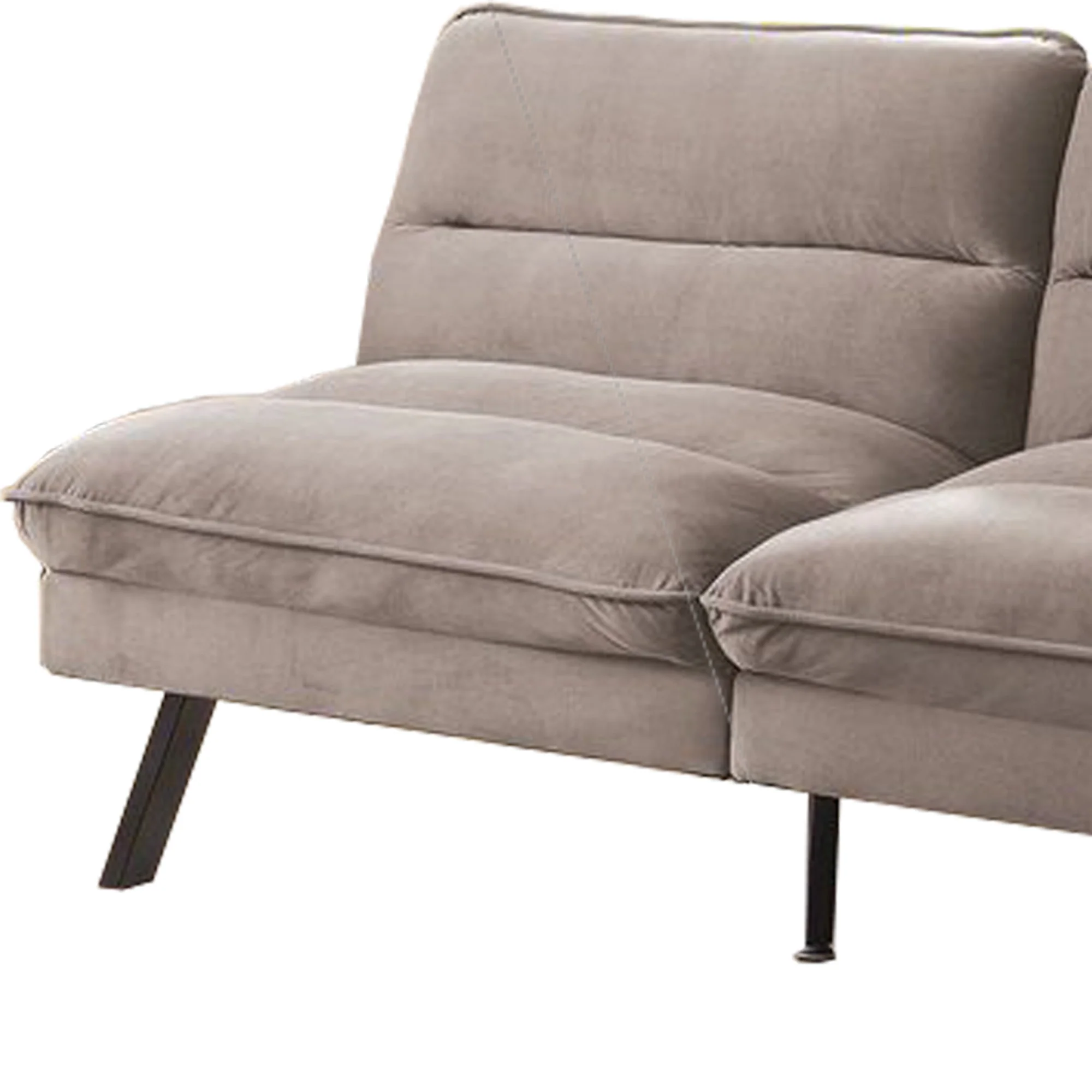 Fabric Futon Sofa with Split Back and Angled Legs, Gray By Benzara - Image 2