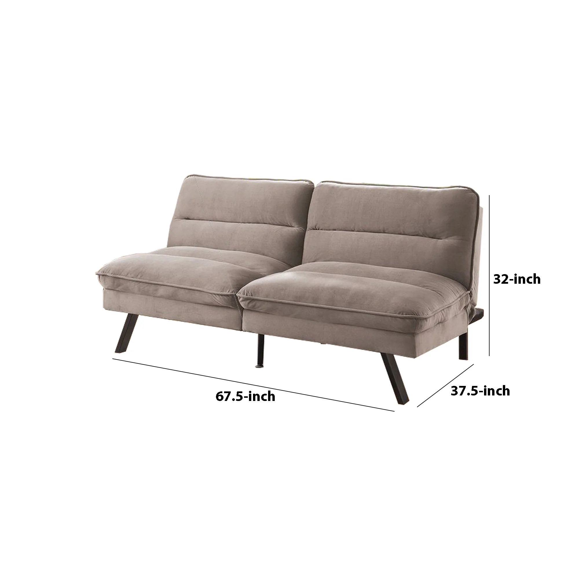 Fabric Futon Sofa with Split Back and Angled Legs, Gray By Benzara - Image 5
