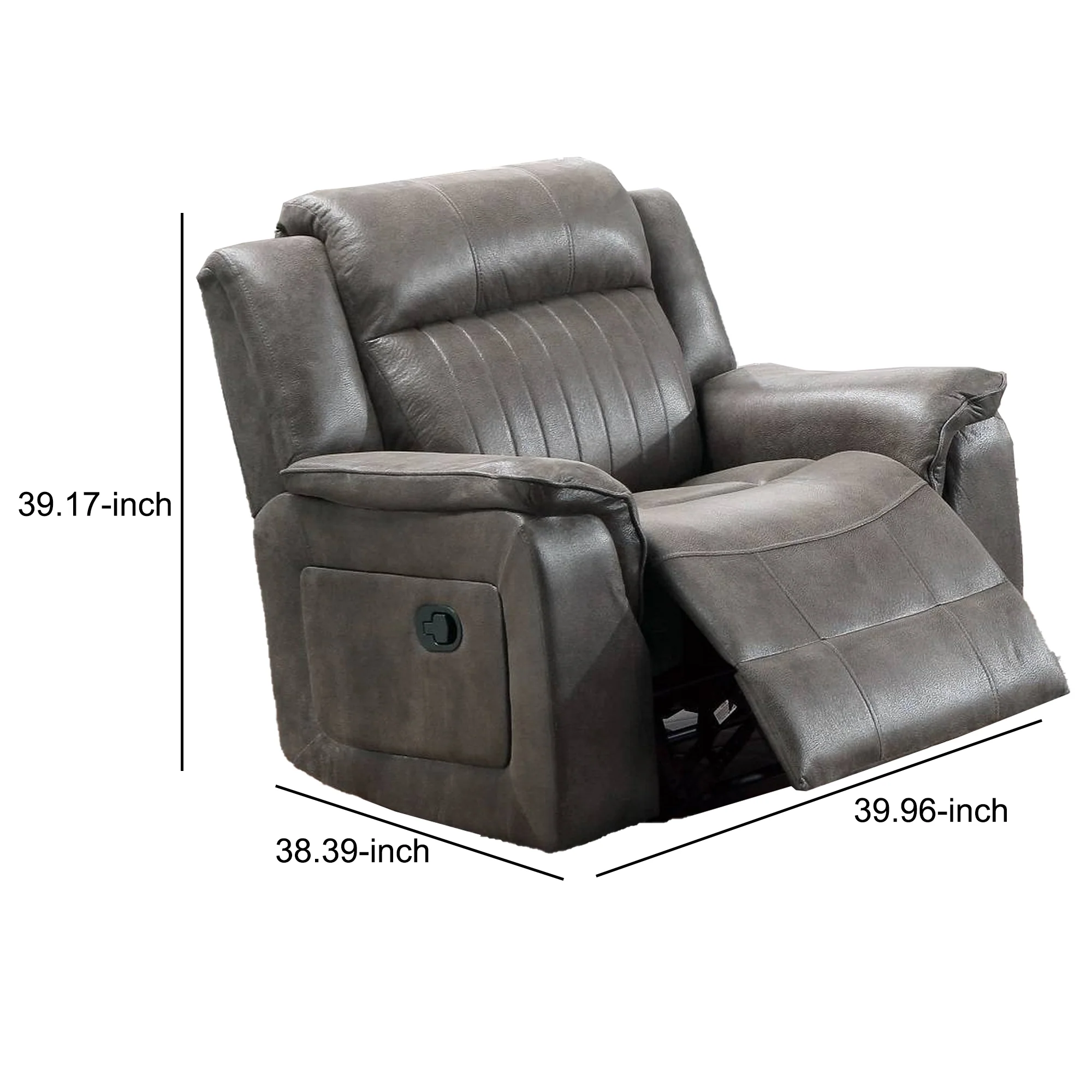 Fabric Manual Recliner Chair with Pillow Top Arms, Gray By Benzara - Image 2