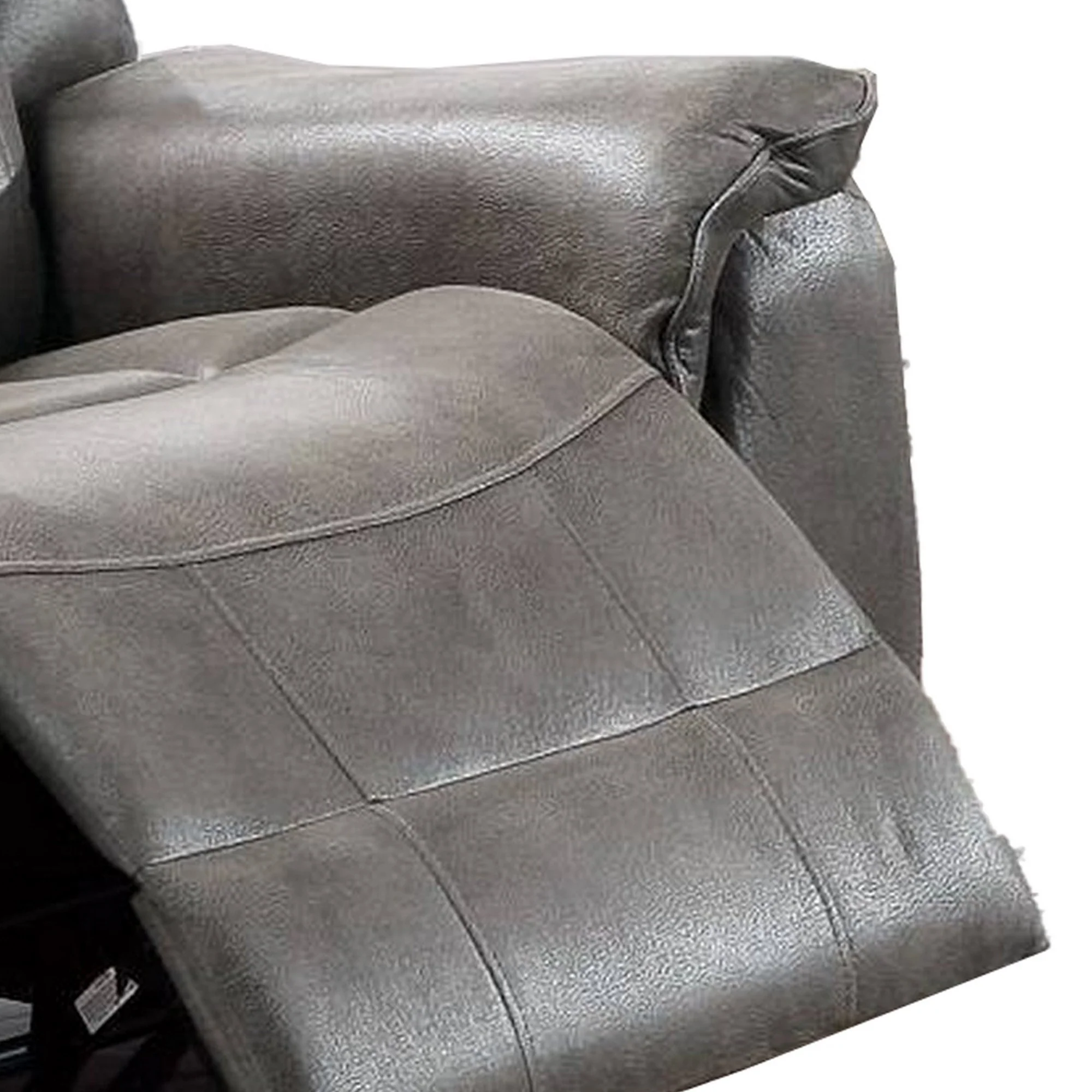 Fabric Manual Recliner Chair with Pillow Top Arms, Gray By Benzara - Image 4