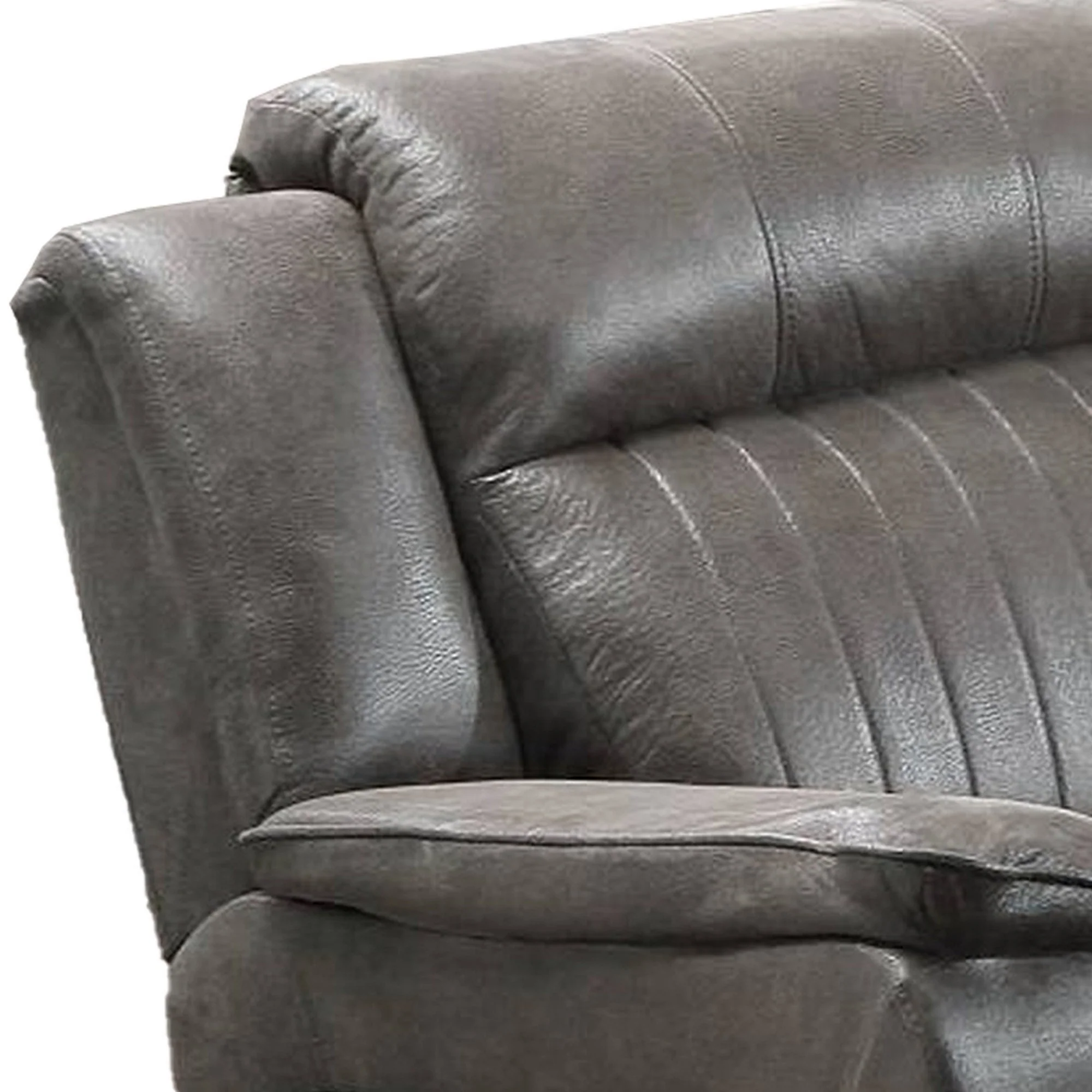 Fabric Manual Recliner Chair with Pillow Top Arms, Gray By Benzara - Image 5