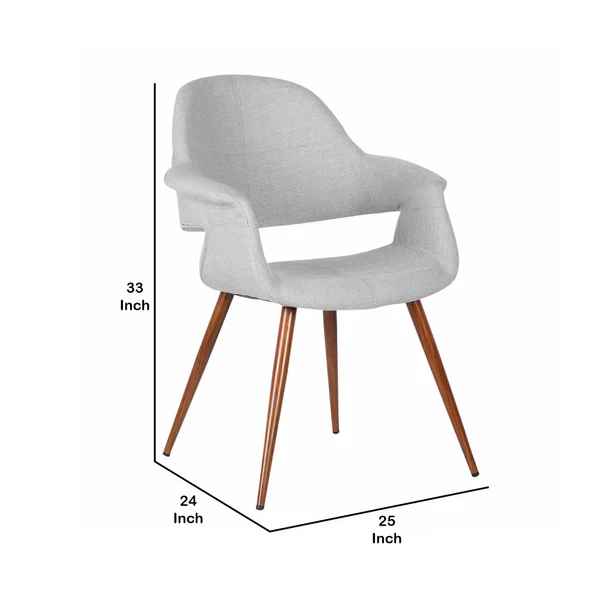 Fabric Mid Century Dining Chair with Round Tapered Legs, Gray and Brown By Benzara - Image 5
