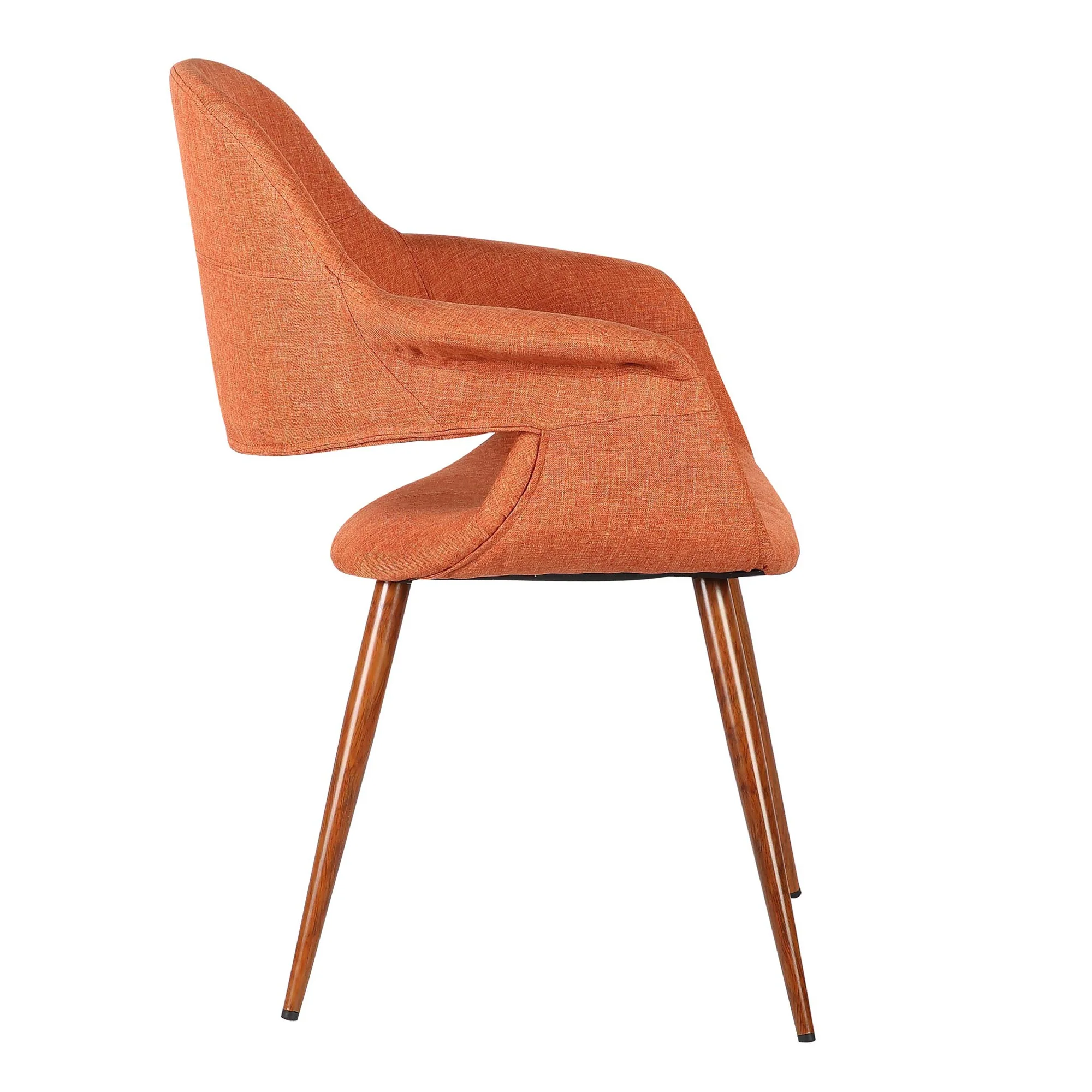 Fabric Mid Century Dining Chair with Round Tapered Legs, Orange and Brown By Benzara - Image 2