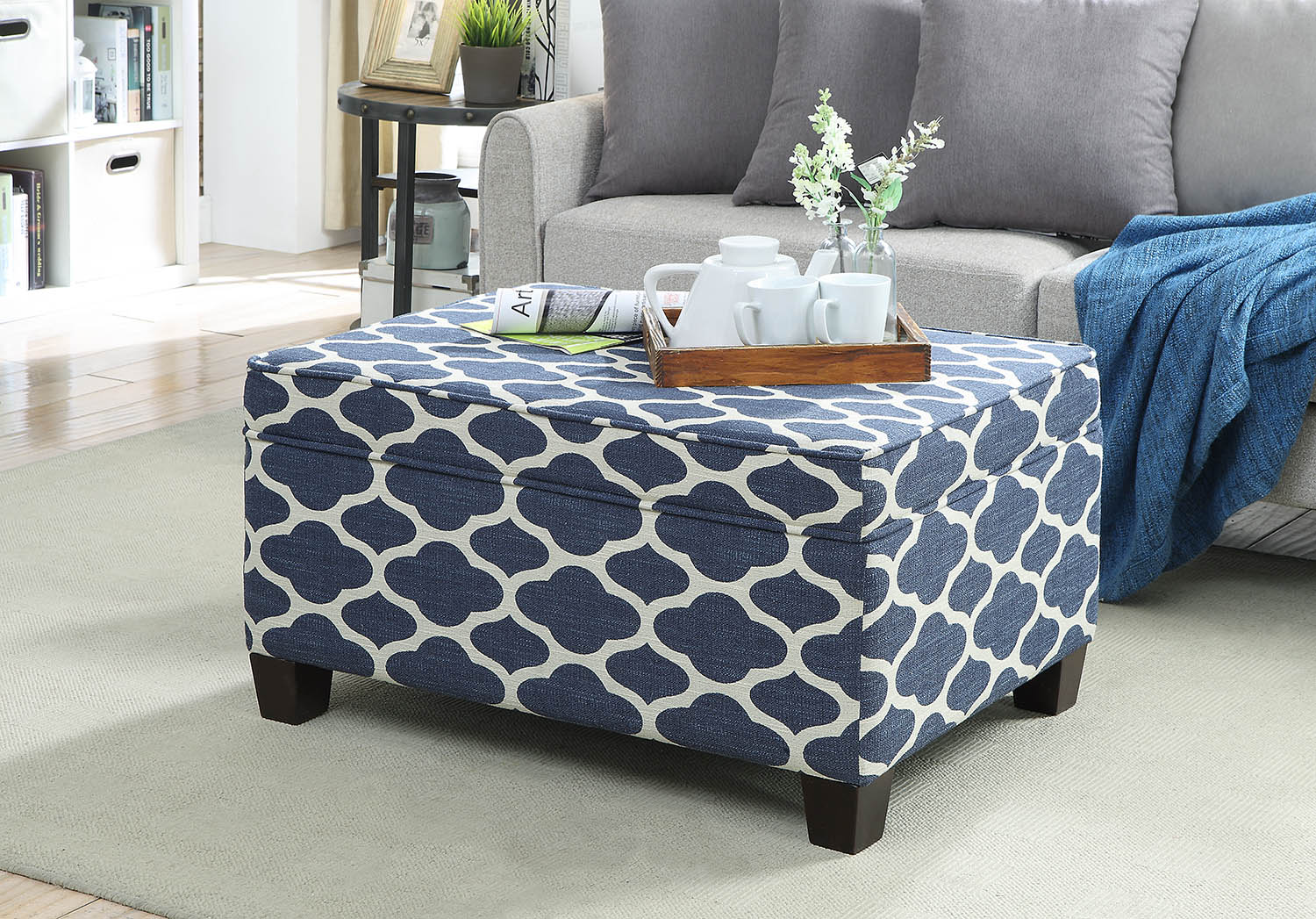 Fabric Pattern Upholstery Wood Leg Bench wStorage By Homeroots - Image 2