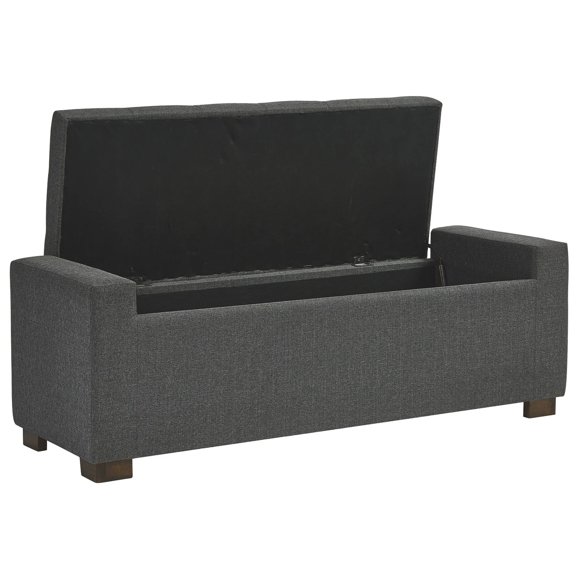 Fabric Tufted Seat Storage Bench With Block Feet Dark Gray By Benzara - Image 2