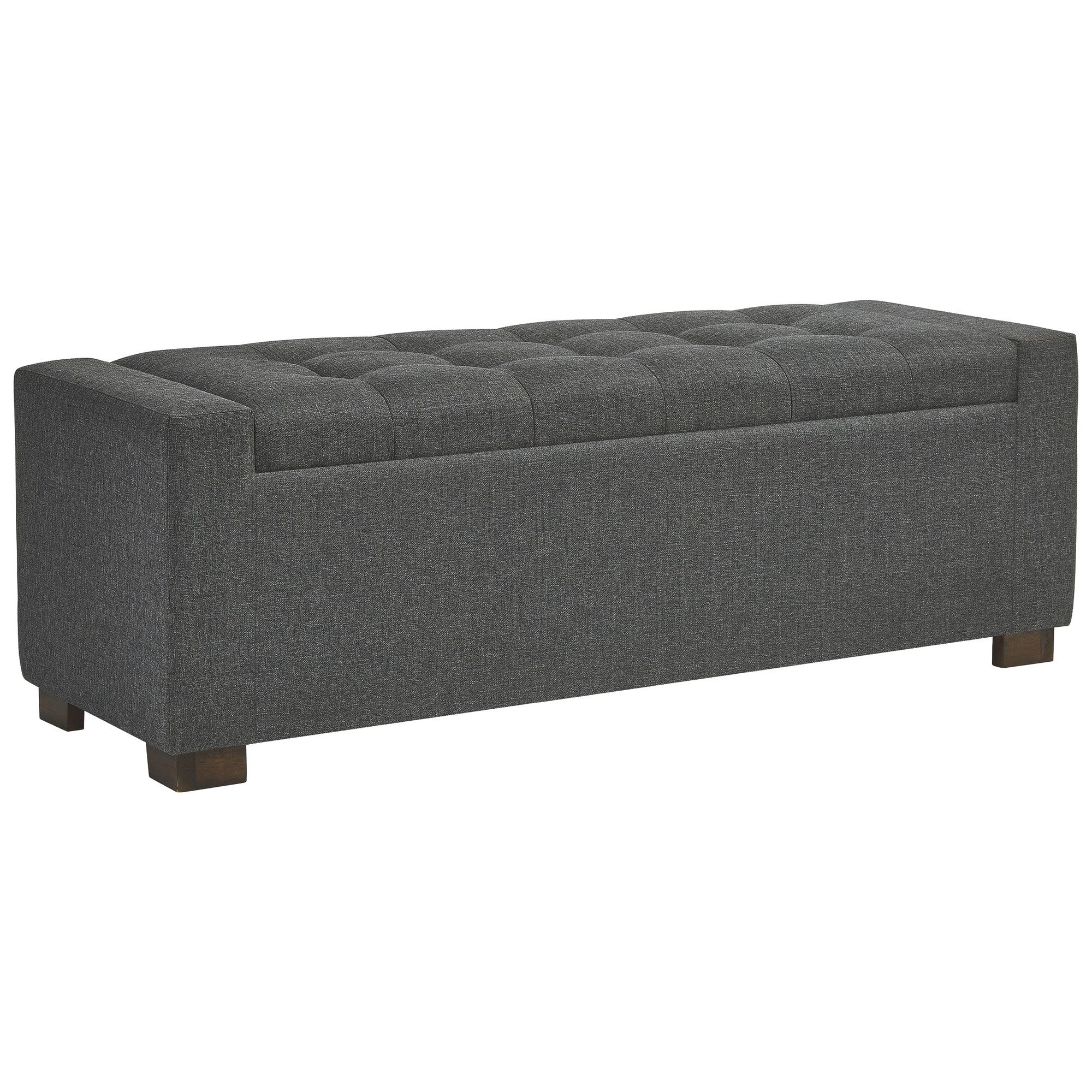 Fabric Tufted Seat Storage Bench With Block Feet Dark Gray By Benzara - Image 4