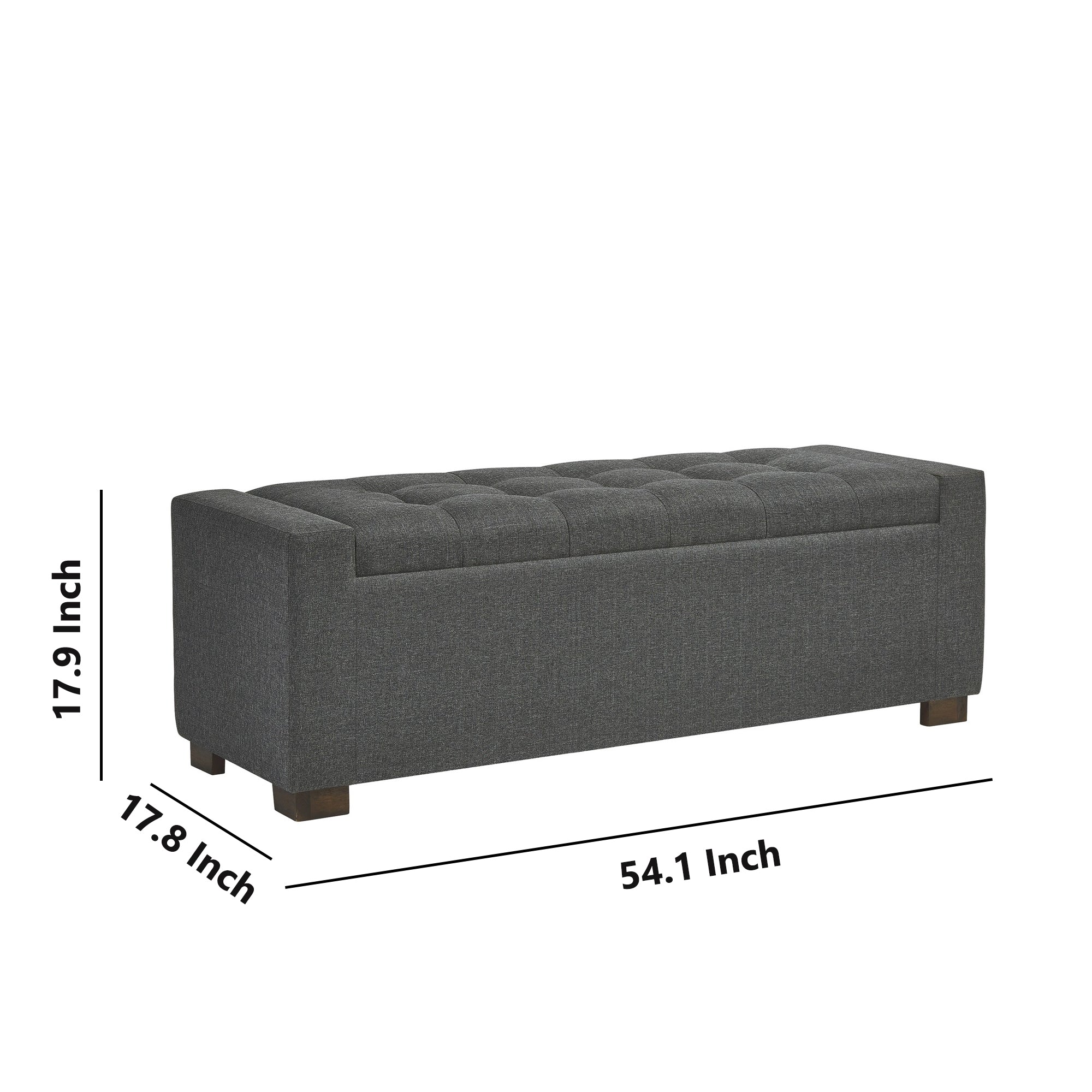 Fabric Tufted Seat Storage Bench With Block Feet Dark Gray By Benzara - Image 5
