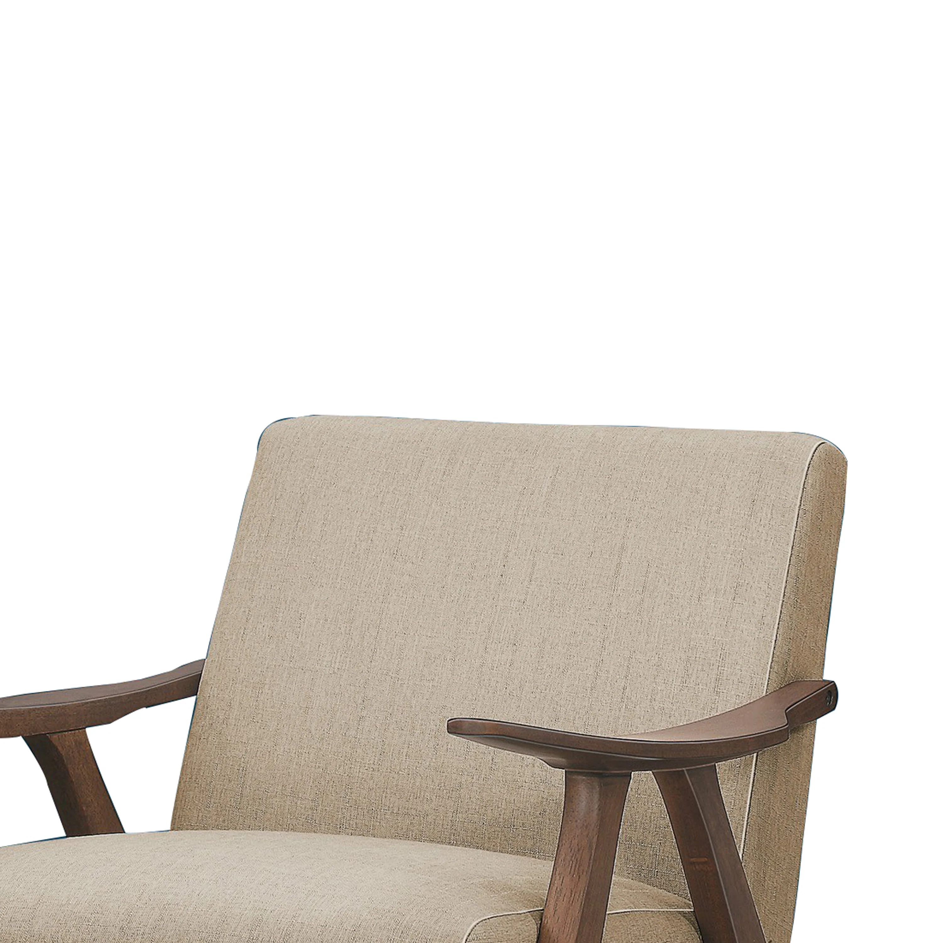 Fabric Upholstered Accent Chair With Curved Armrests, Light Brown By Benzara - Image 2