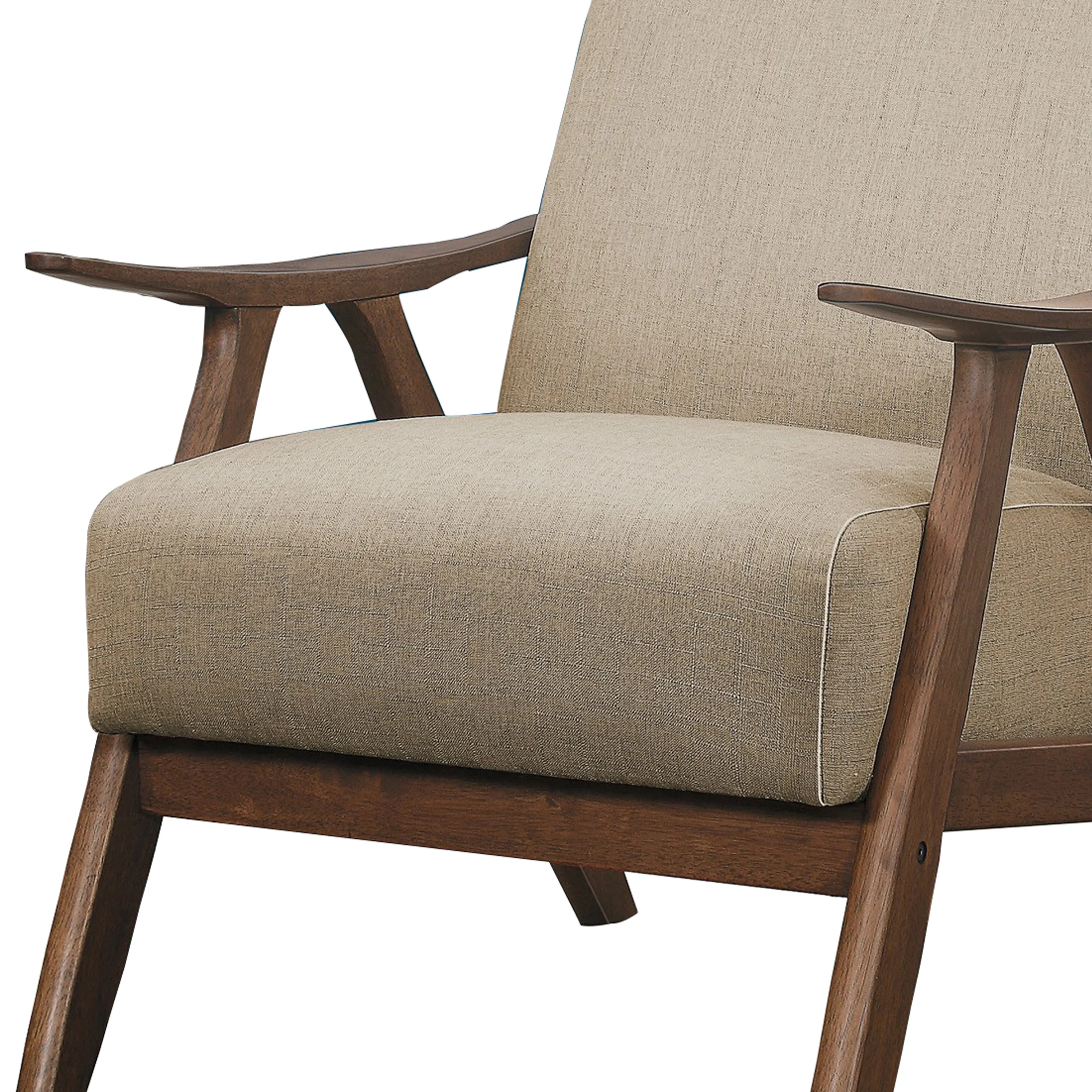Fabric Upholstered Accent Chair With Curved Armrests, Light Brown By Benzara - Image 3