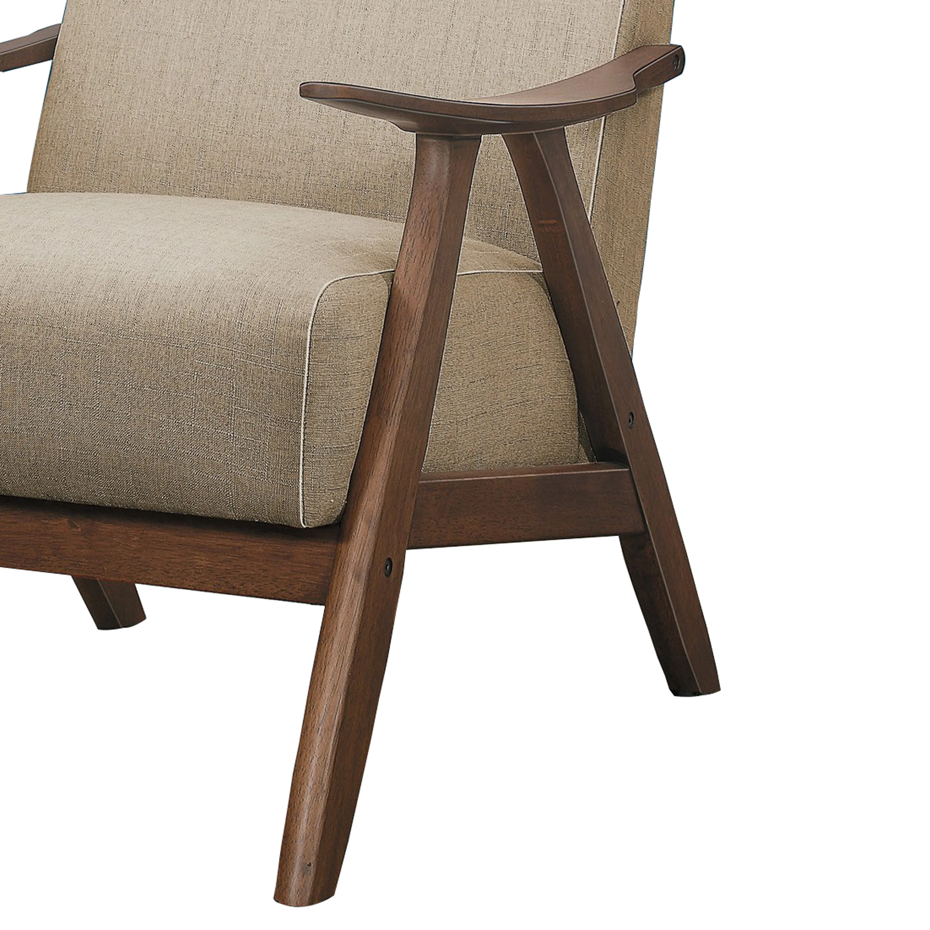 Fabric Upholstered Accent Chair With Curved Armrests, Light Brown By Benzara - Image 4