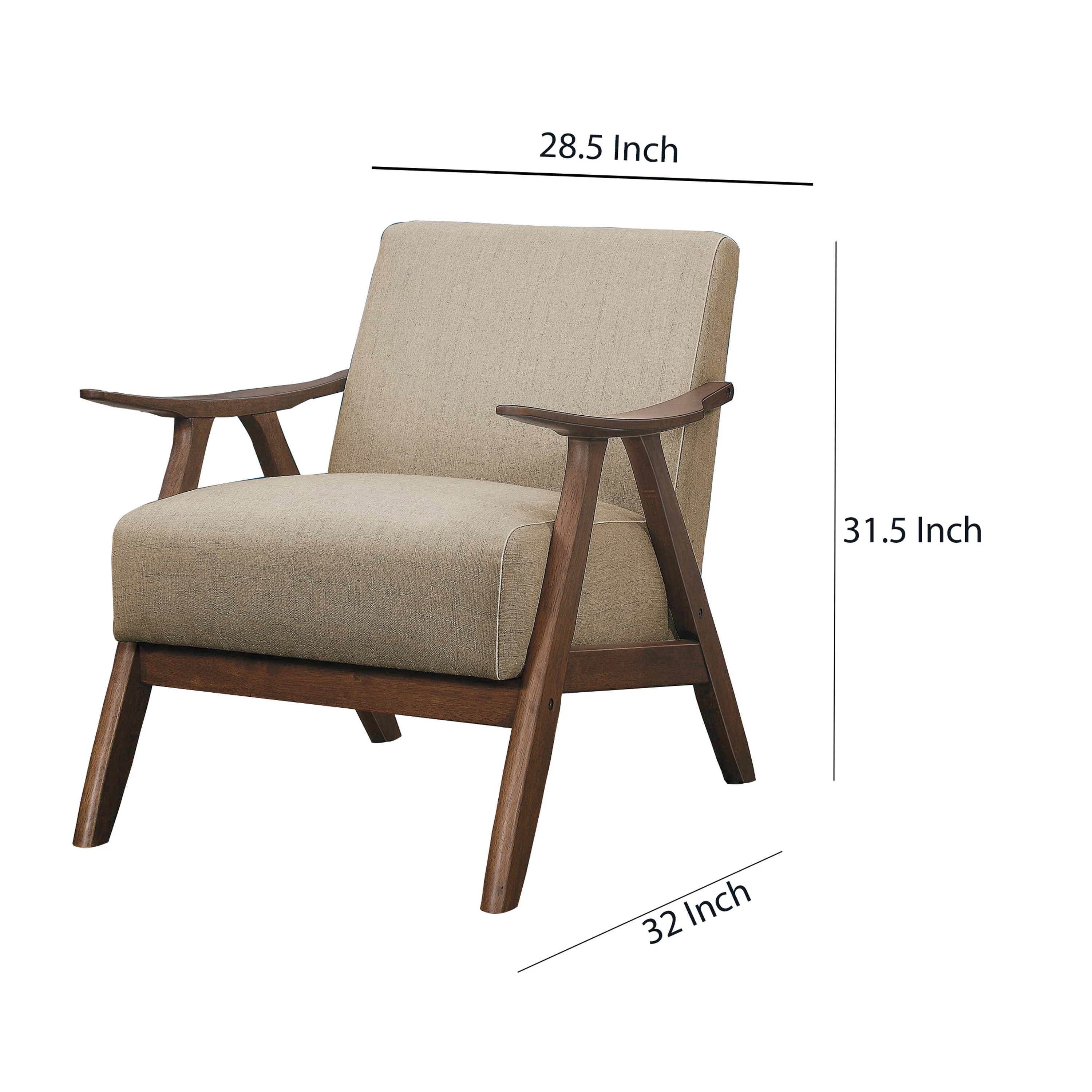 Fabric Upholstered Accent Chair With Curved Armrests, Light Brown By Benzara - Image 5