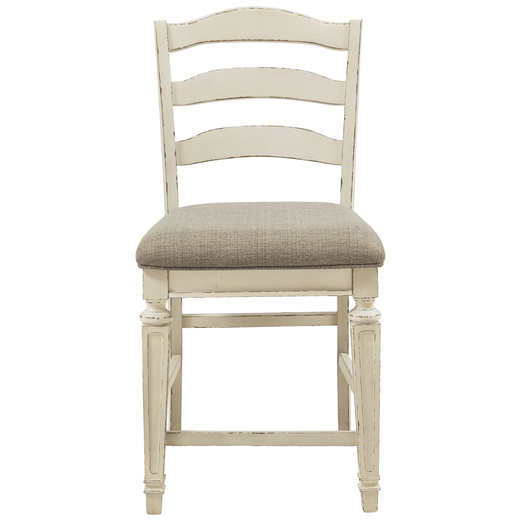 Fabric Upholstered Barstool With Ladder Back Set Of 2 White And Brown By Benzara - Image 3