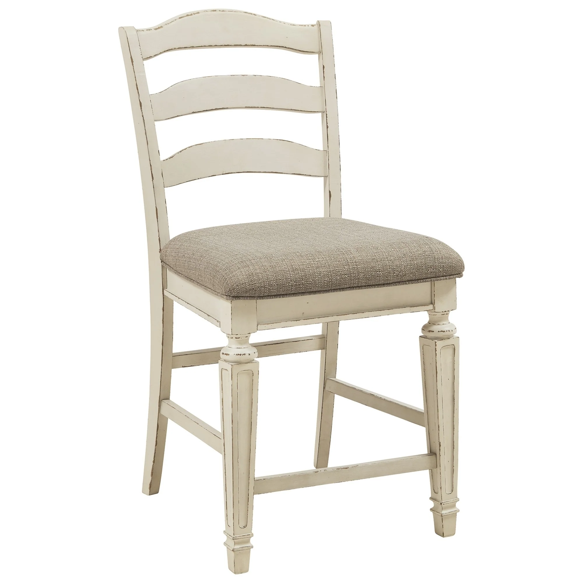 Fabric Upholstered Barstool With Ladder Back Set Of 2 White And Brown By Benzara - Image 4