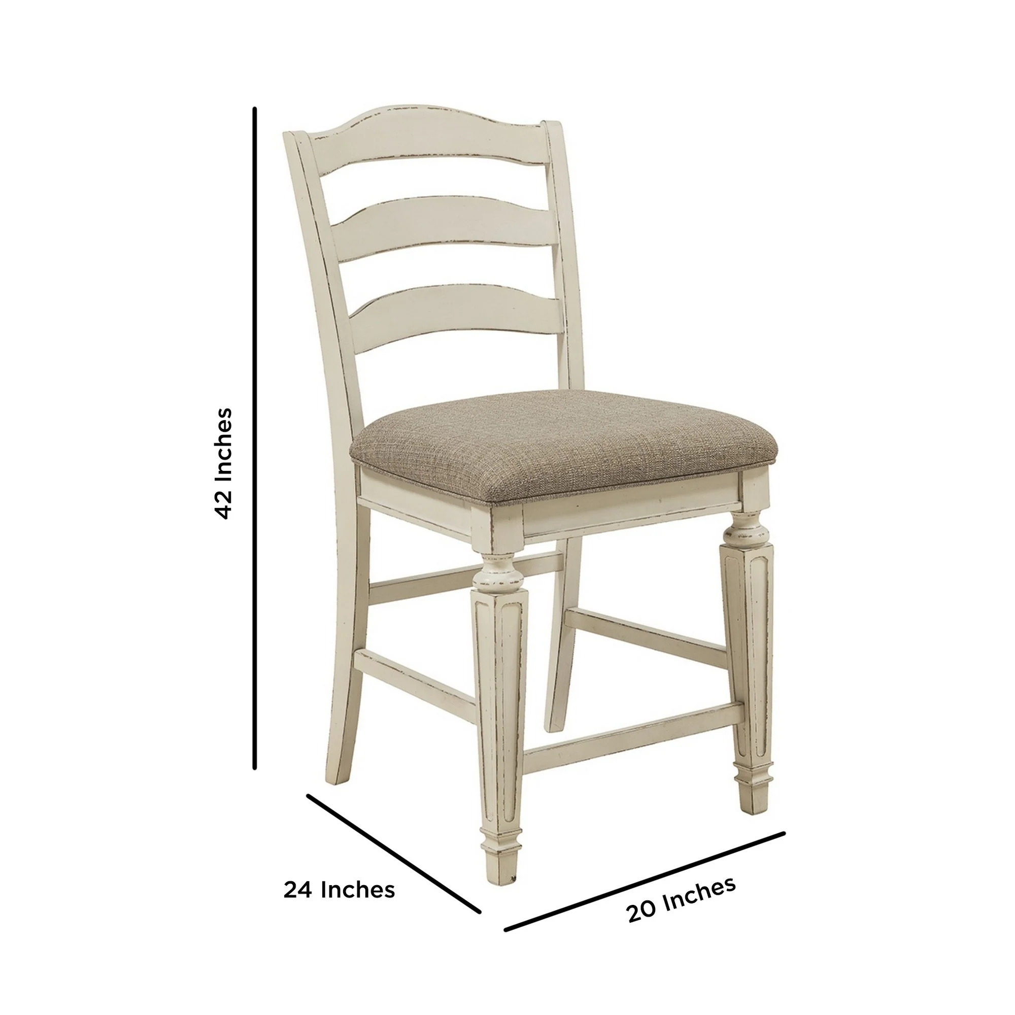 Fabric Upholstered Barstool With Ladder Back Set Of 2 White And Brown By Benzara - Image 5