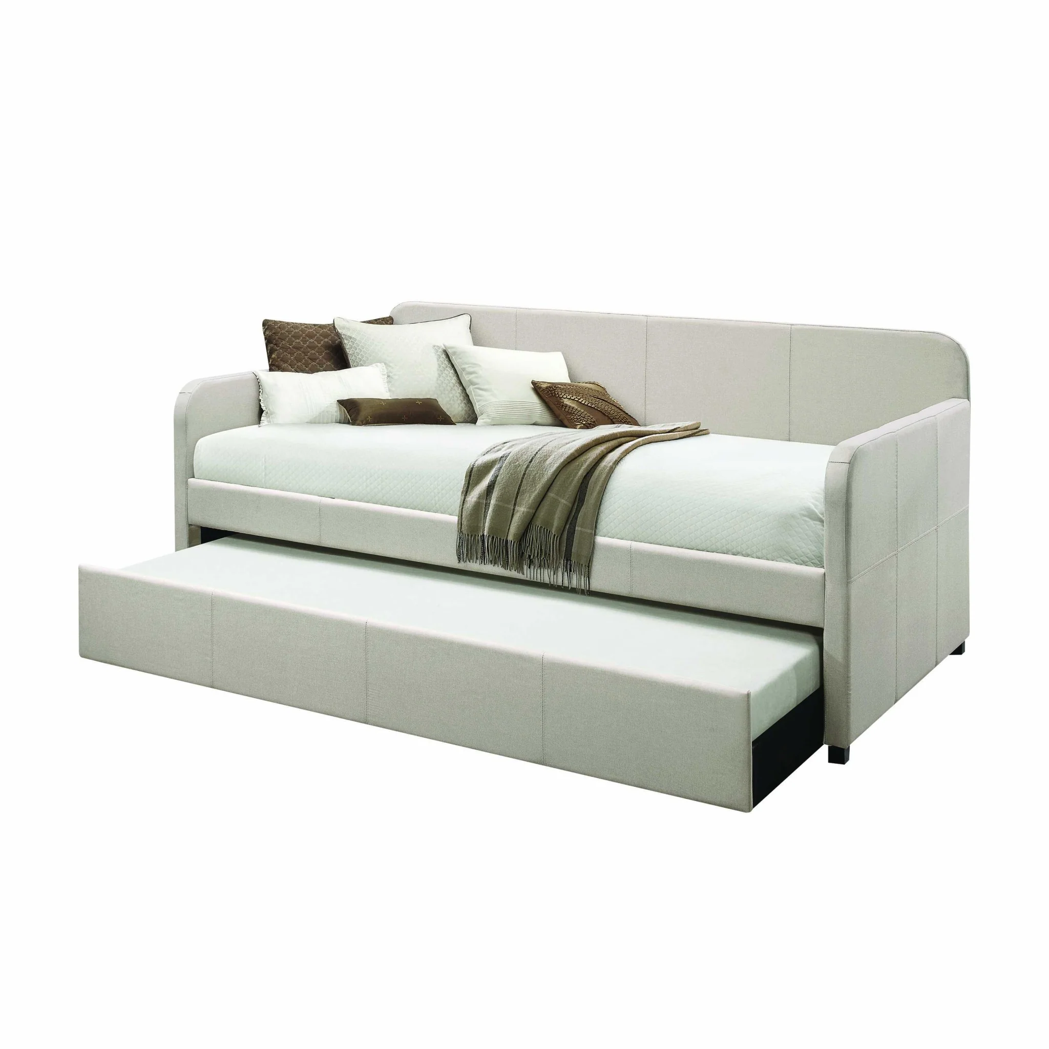 Fabric Upholstered Bed Wood Leg Daybed Trundle Twin Size By Homeroots - Image 2