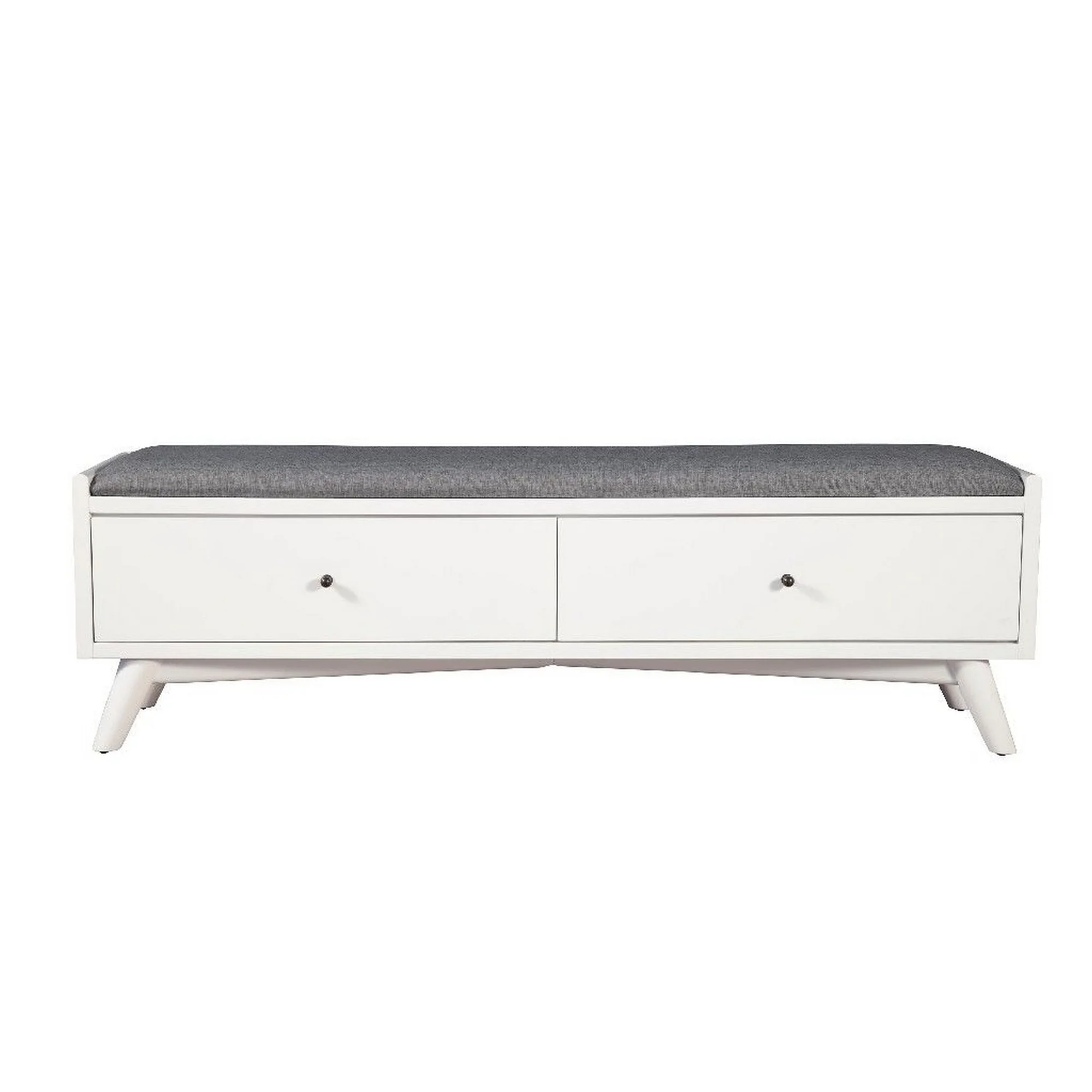 Fabric Upholstered Bedroom Bench with 2 Storage Drawers, White By Benzara - Image 4