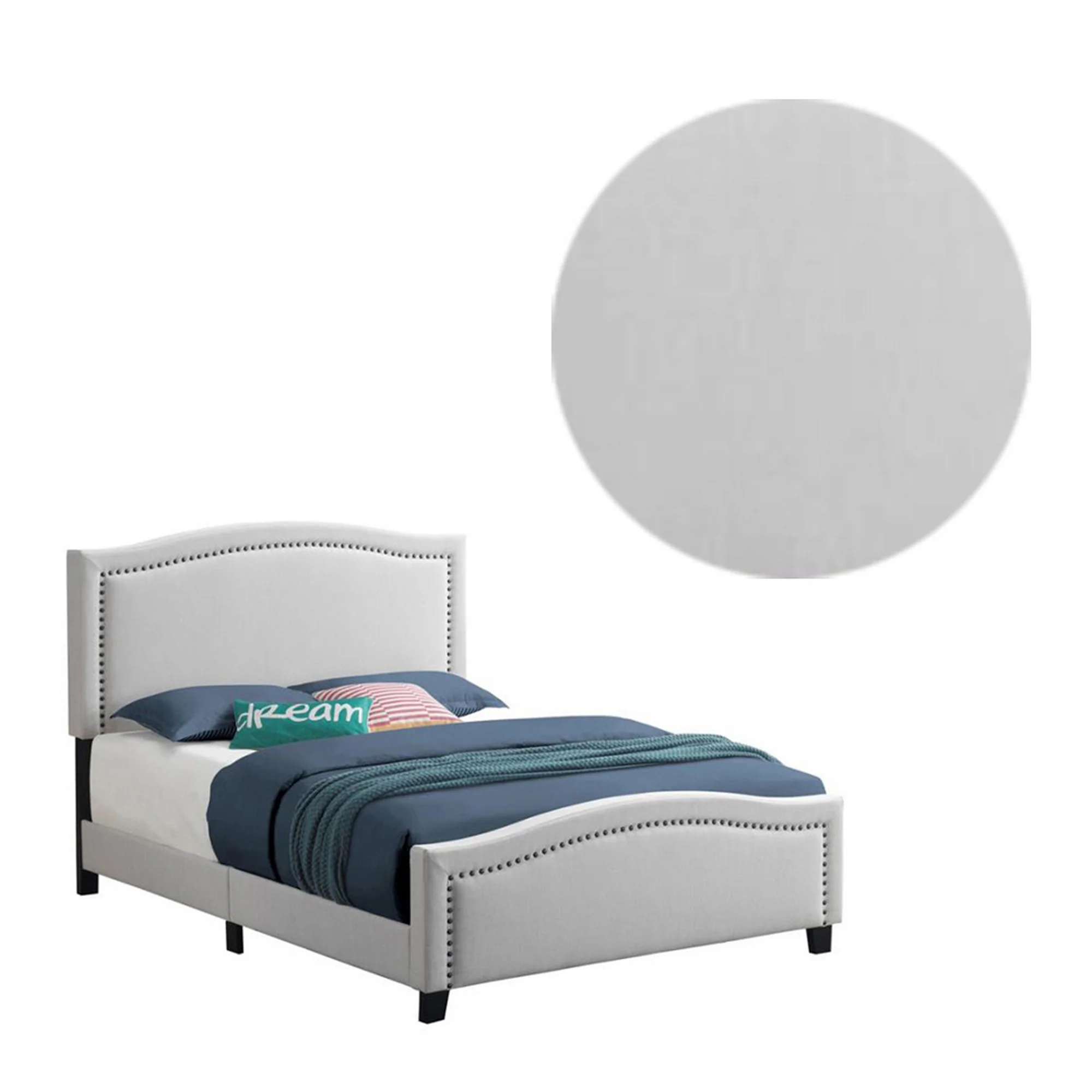 Fabric Upholstered Curved Design Queen Bed Beige By Benzara - Image 3