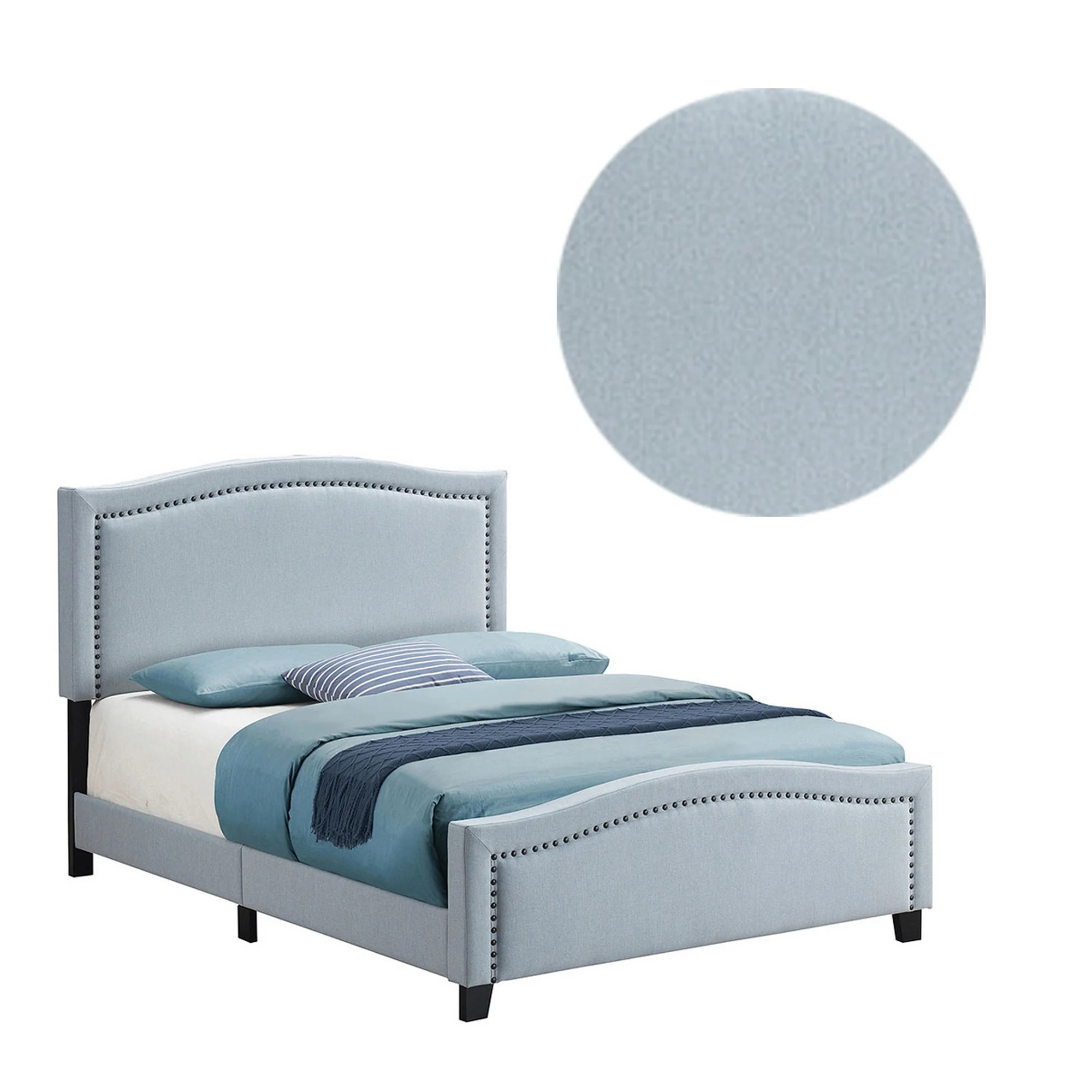 Fabric Upholstered Curved Design Queen Bed Blue By Benzara - Image 4
