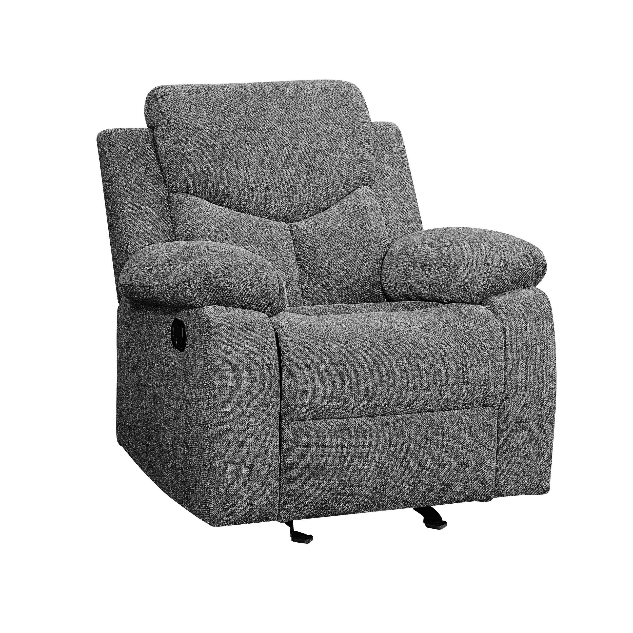 Fabric Upholstered Glider Recliner Chair With Pillow Top Armrest, Gray By Benzara - Image 3