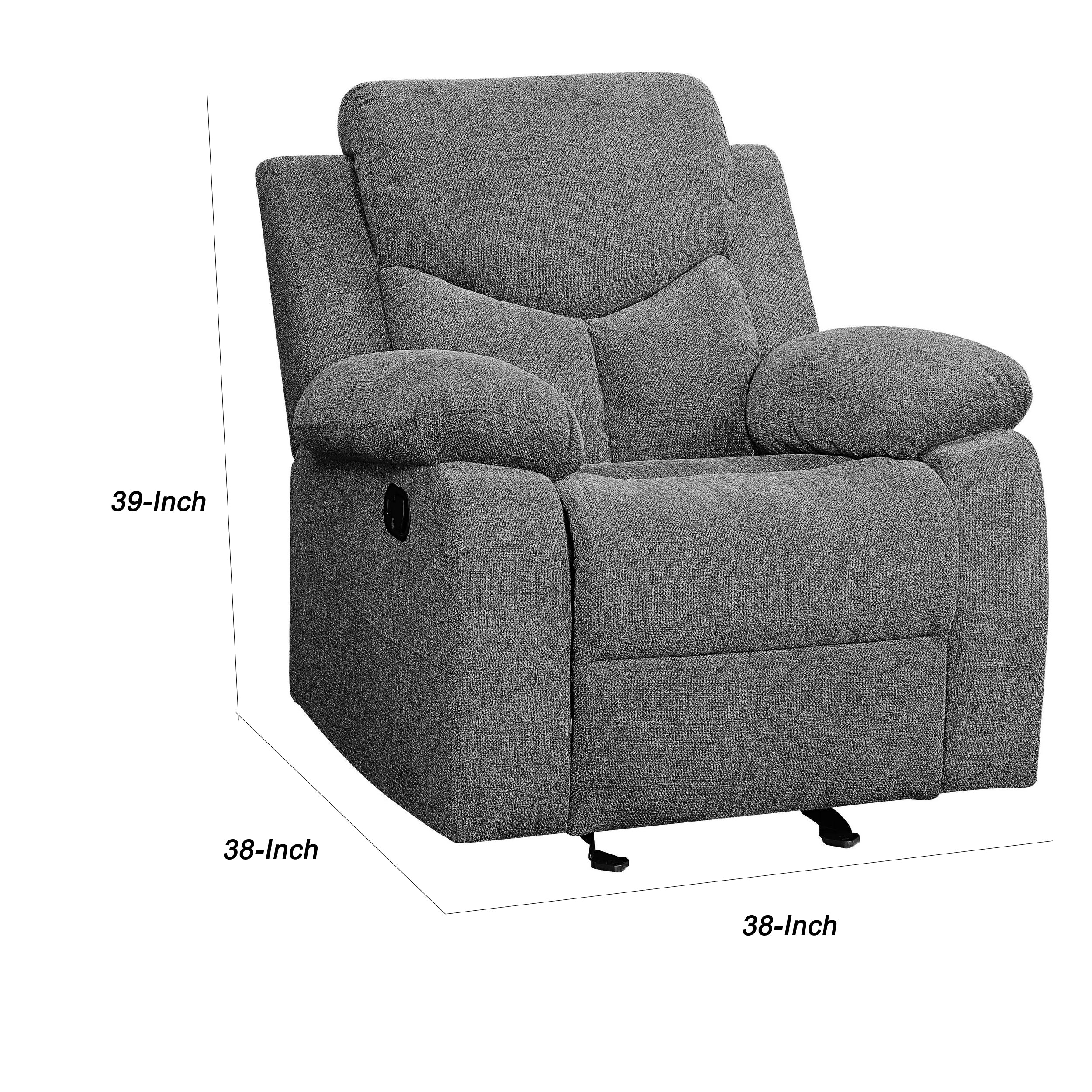 Fabric Upholstered Glider Recliner Chair With Pillow Top Armrest, Gray By Benzara - Image 4