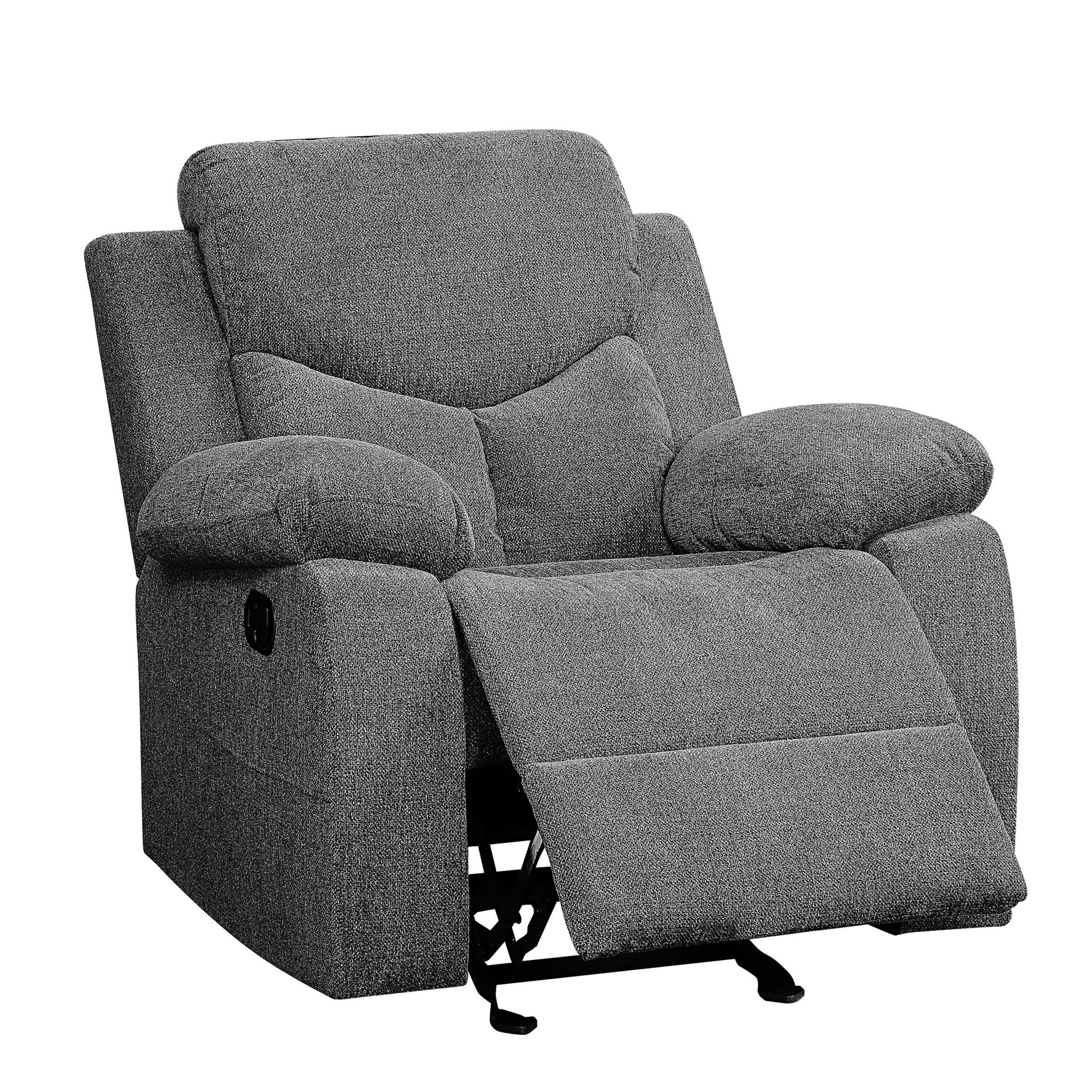 Fabric Upholstered Glider Recliner Chair With Pillow Top Armrest, Gray By Benzara - Image 5