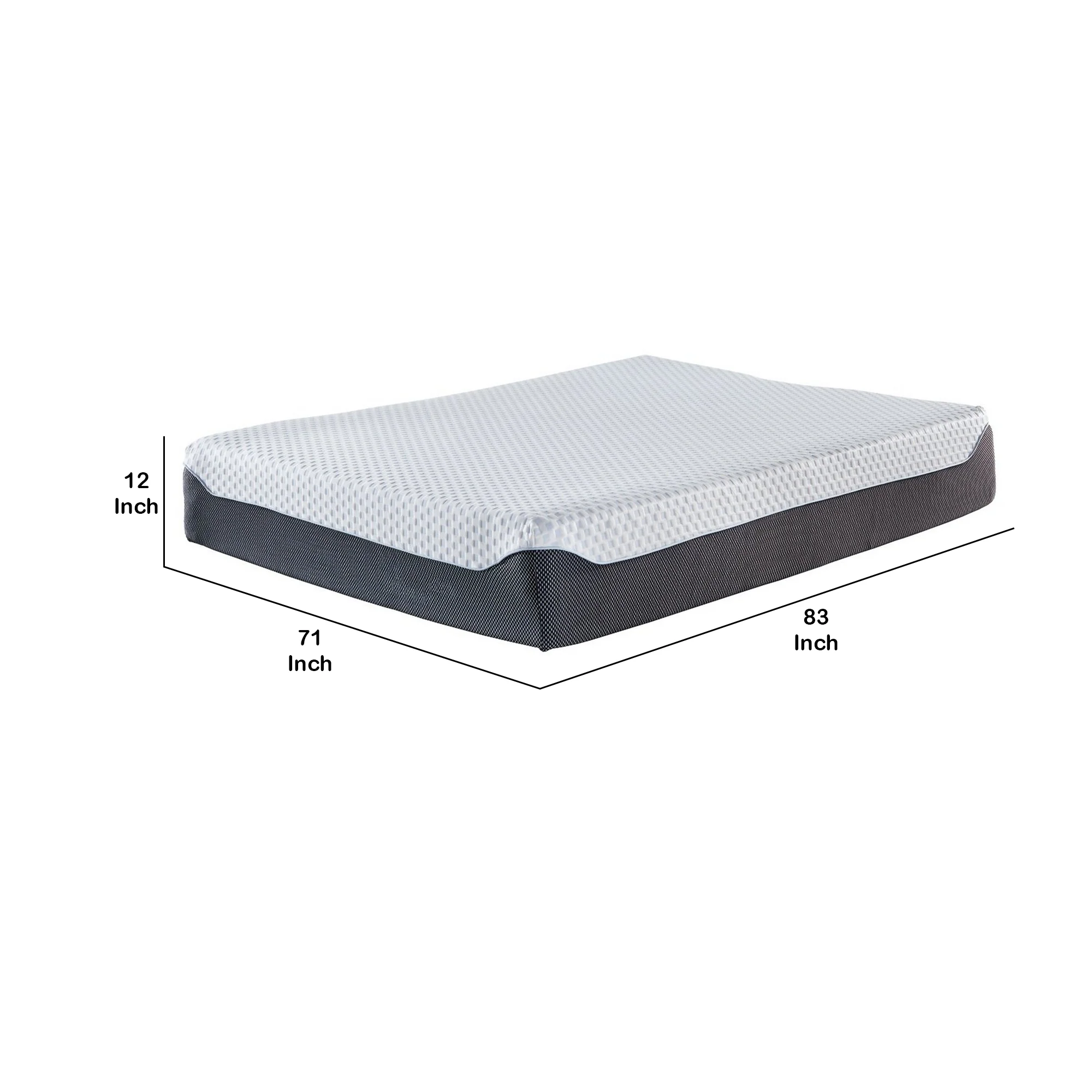 Fabric Upholstered Memory Foam California King Mattress, Black and White By Benzara - Image 2
