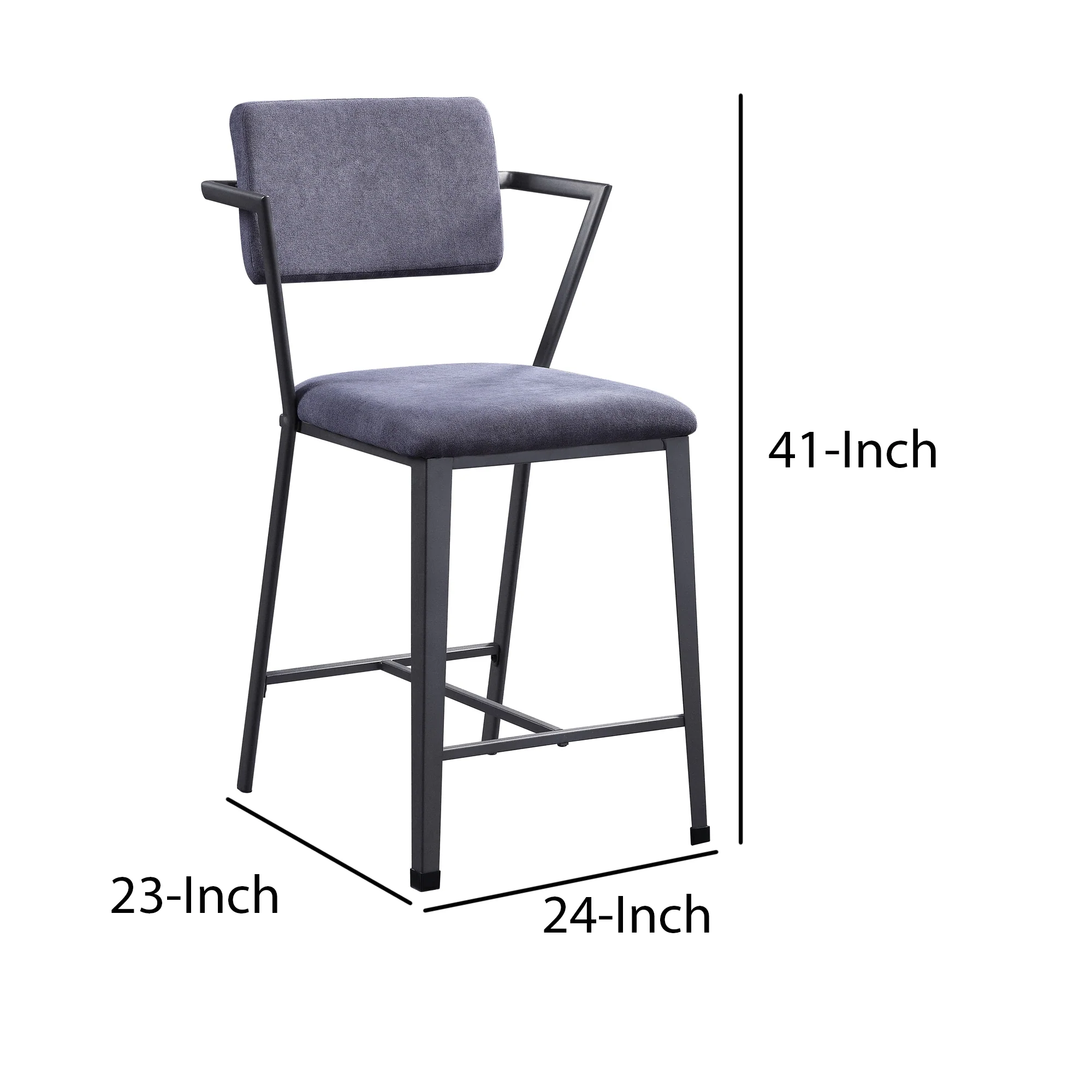 Fabric Upholstered Metal Counter Height Chair, Set Of 2,Gray And Black By Benzara - Image 2