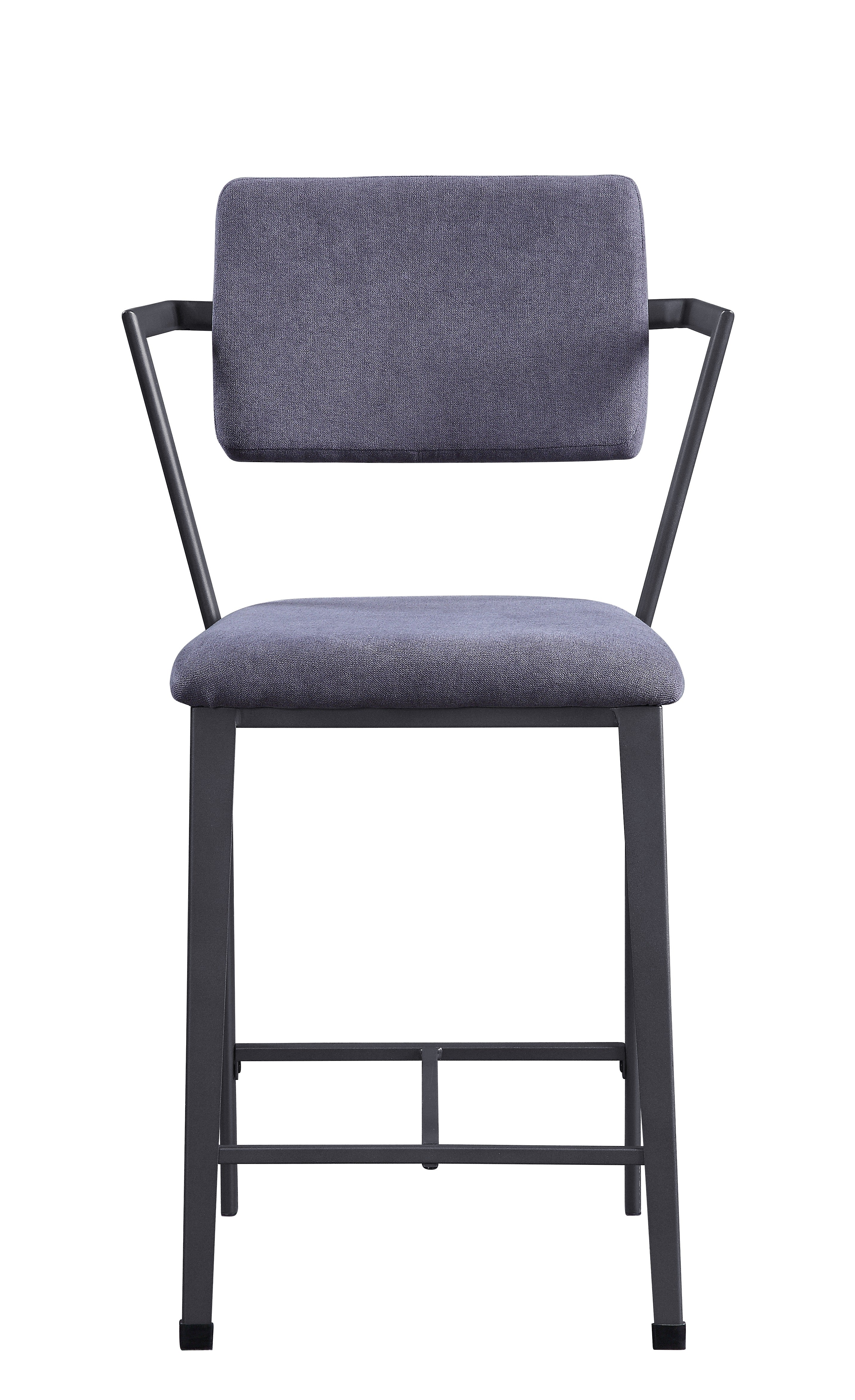 Fabric Upholstered Metal Counter Height Chair, Set Of 2,Gray And Black By Benzara - Image 5