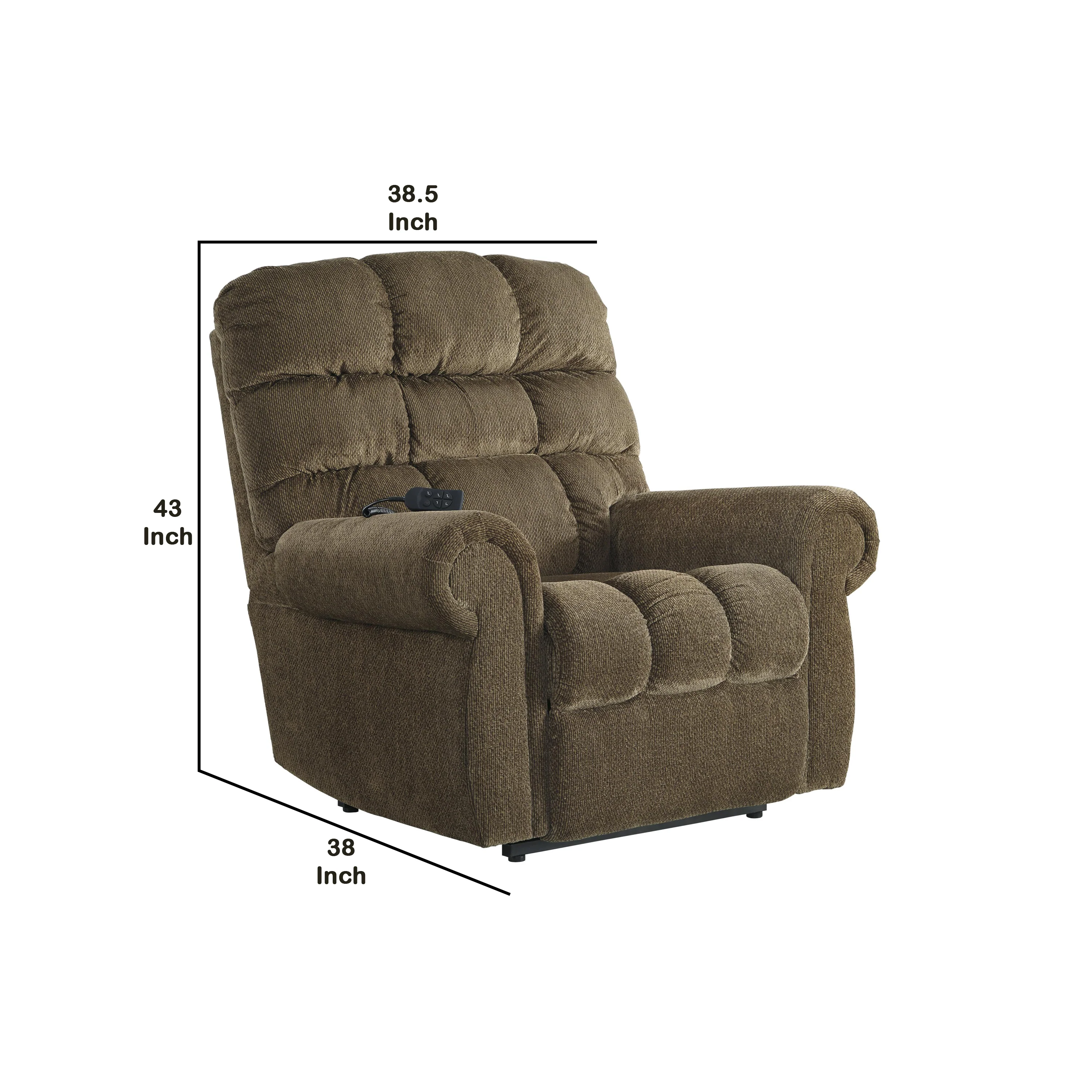 Fabric Upholstered Metal Frame Power Lift Recliner, Brown By Benzara - Image 5