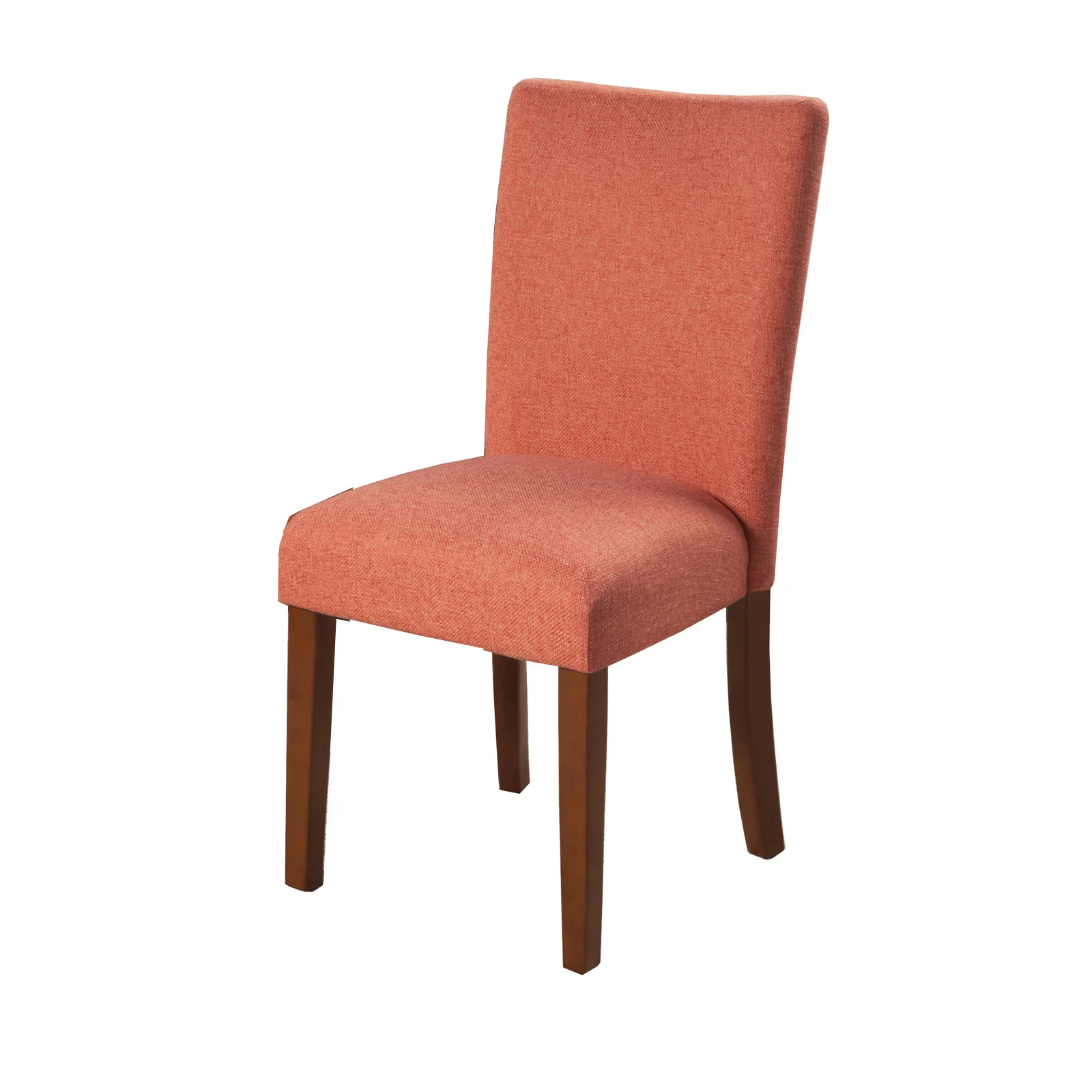 Fabric Upholstered Parson Dining Chair with Wooden Legs, Orange and Brown, Set of Two By Benzara - Image 2