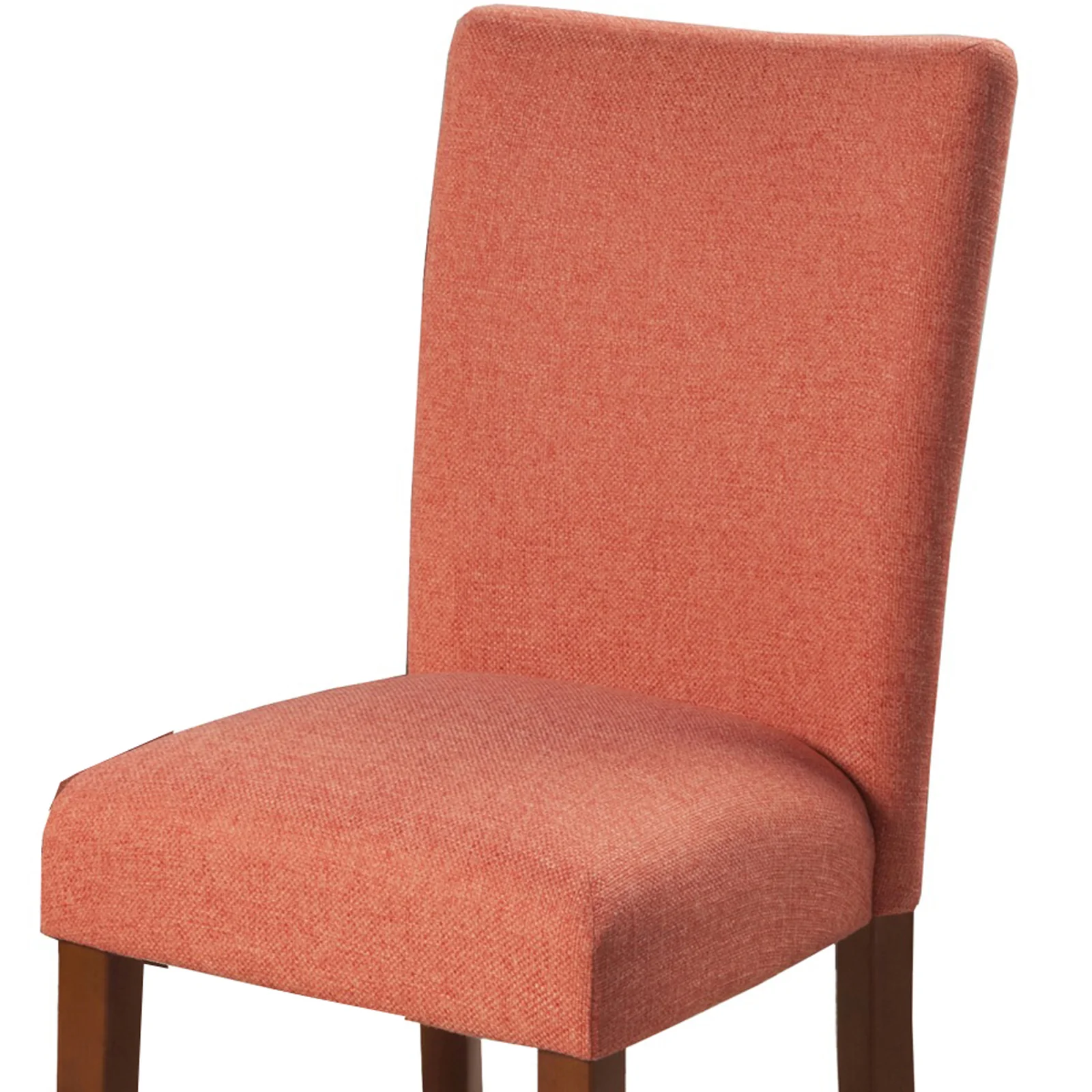 Fabric Upholstered Parson Dining Chair with Wooden Legs, Orange and Brown, Set of Two By Benzara - Image 3