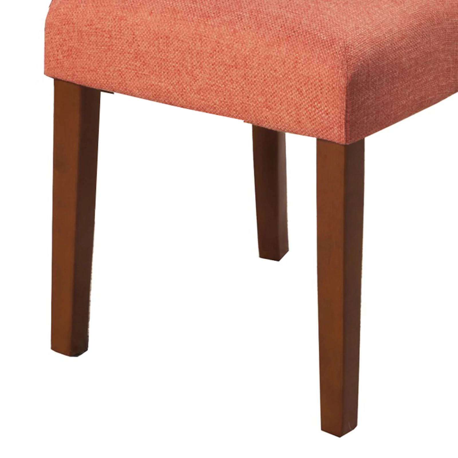 Fabric Upholstered Parson Dining Chair with Wooden Legs, Orange and Brown, Set of Two By Benzara - Image 4