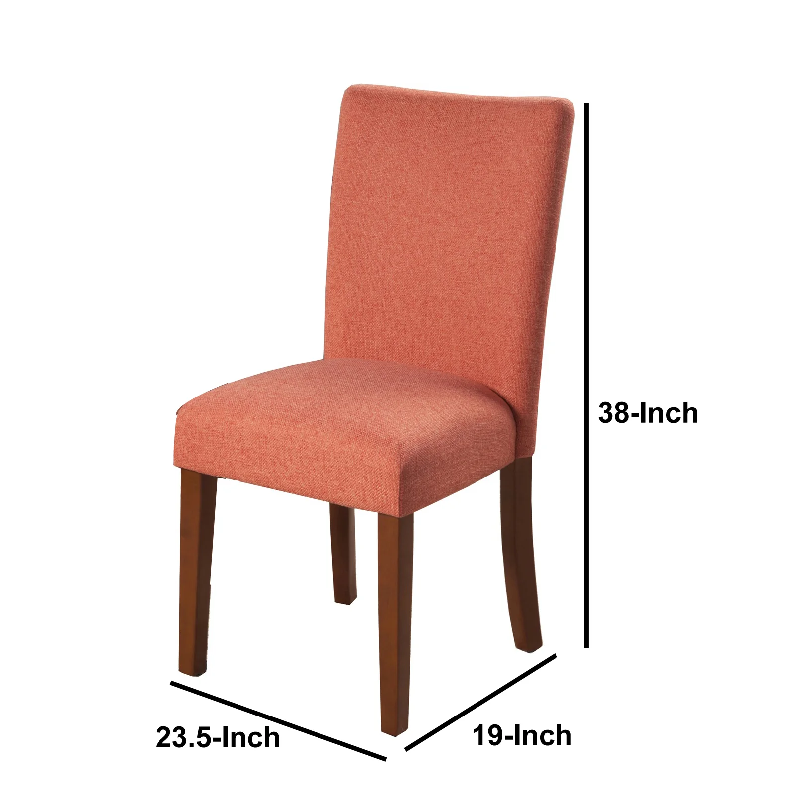 Fabric Upholstered Parson Dining Chair with Wooden Legs, Orange and Brown, Set of Two By Benzara - Image 5